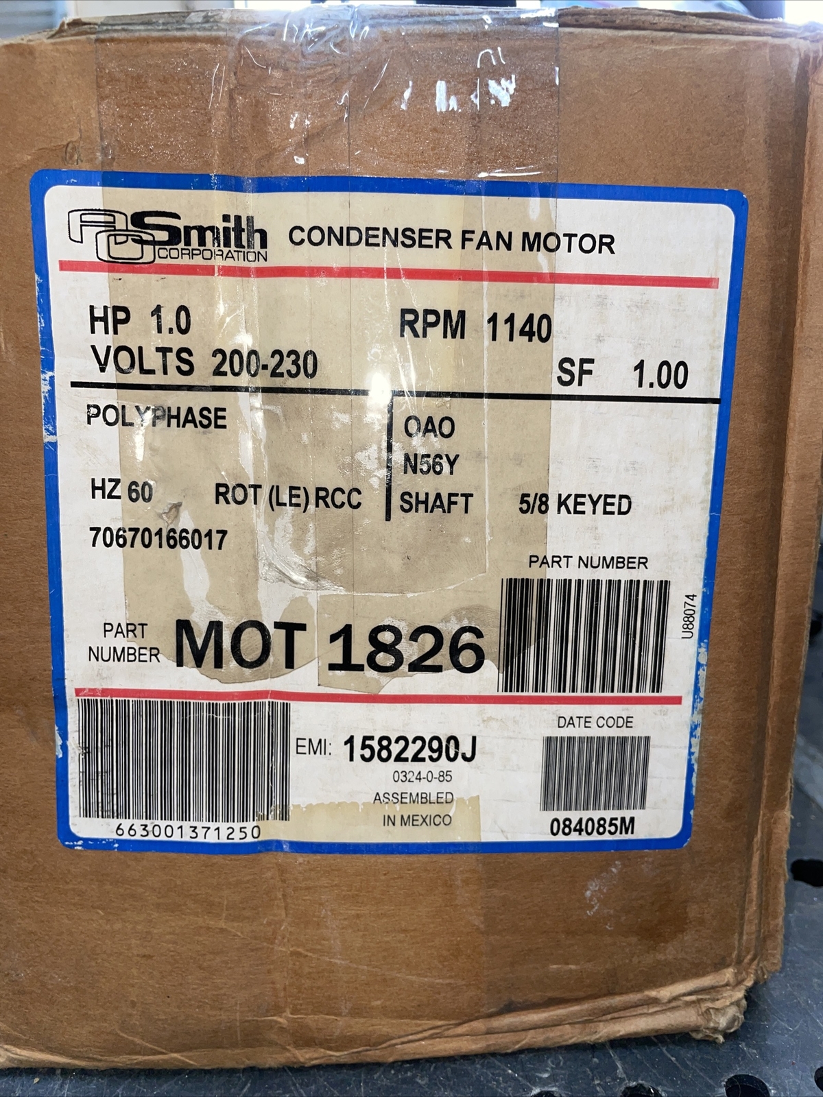 New in Box! Trane MOT1826 – 1Hp 200-230V 1140Rpm 56 Motor