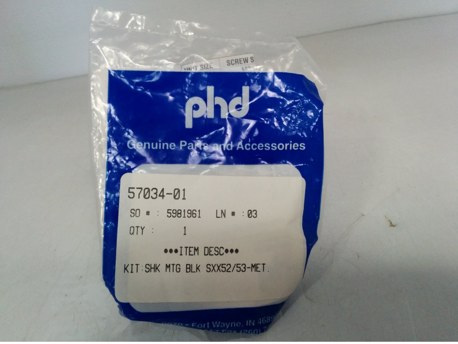 PHD 57034-01 MOUNTING KIT, SHK MTG BLK SXX52/53-MET., NIB