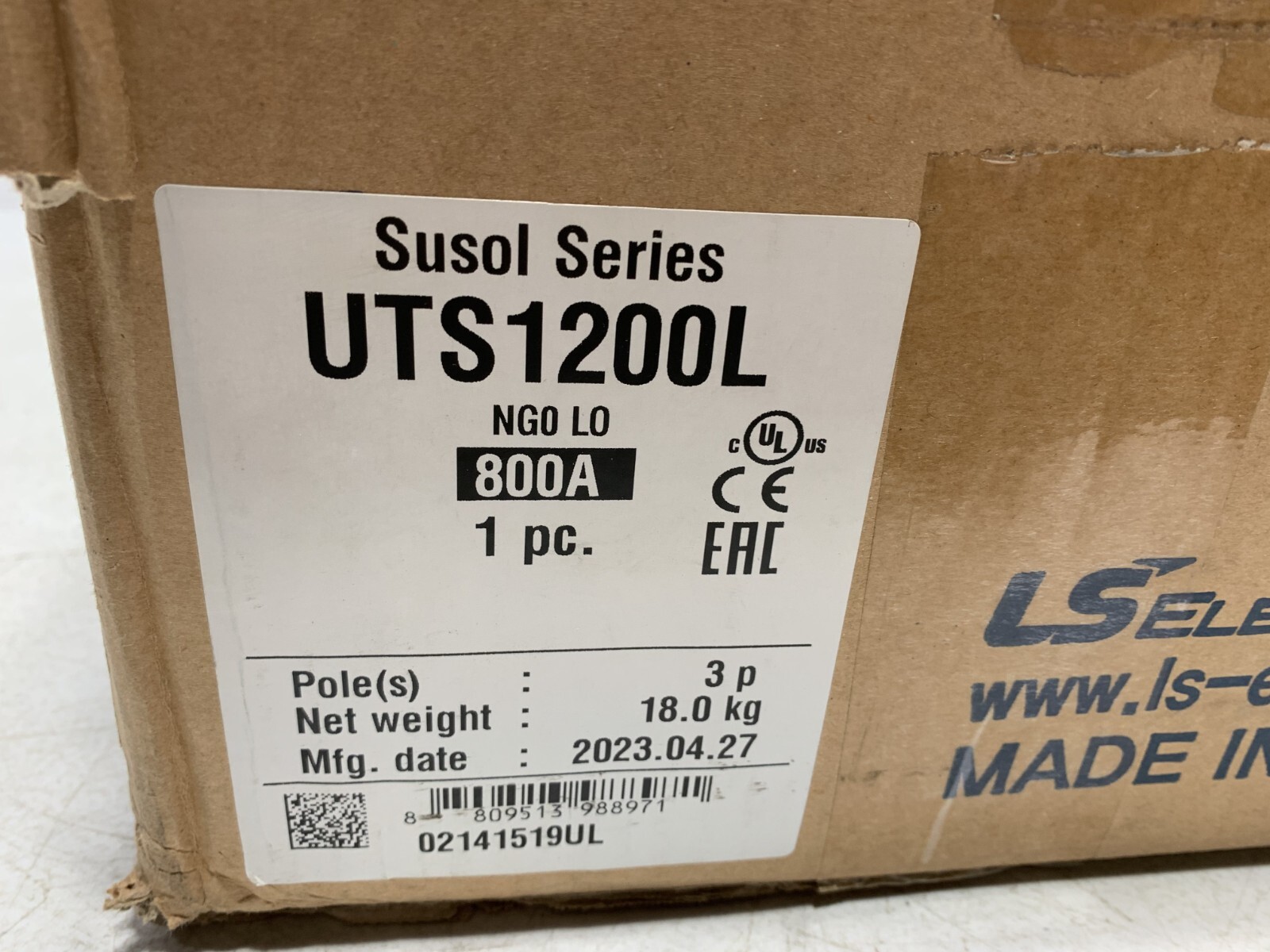 LS Electric UTS1200L Circuit Breaker 3P 1200 Amp 600V@35kA