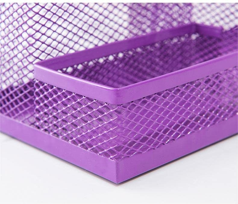PURPLE Metal Mesh 3 Compartment Desk Organizer Pencil 3 Compartment, Purple
