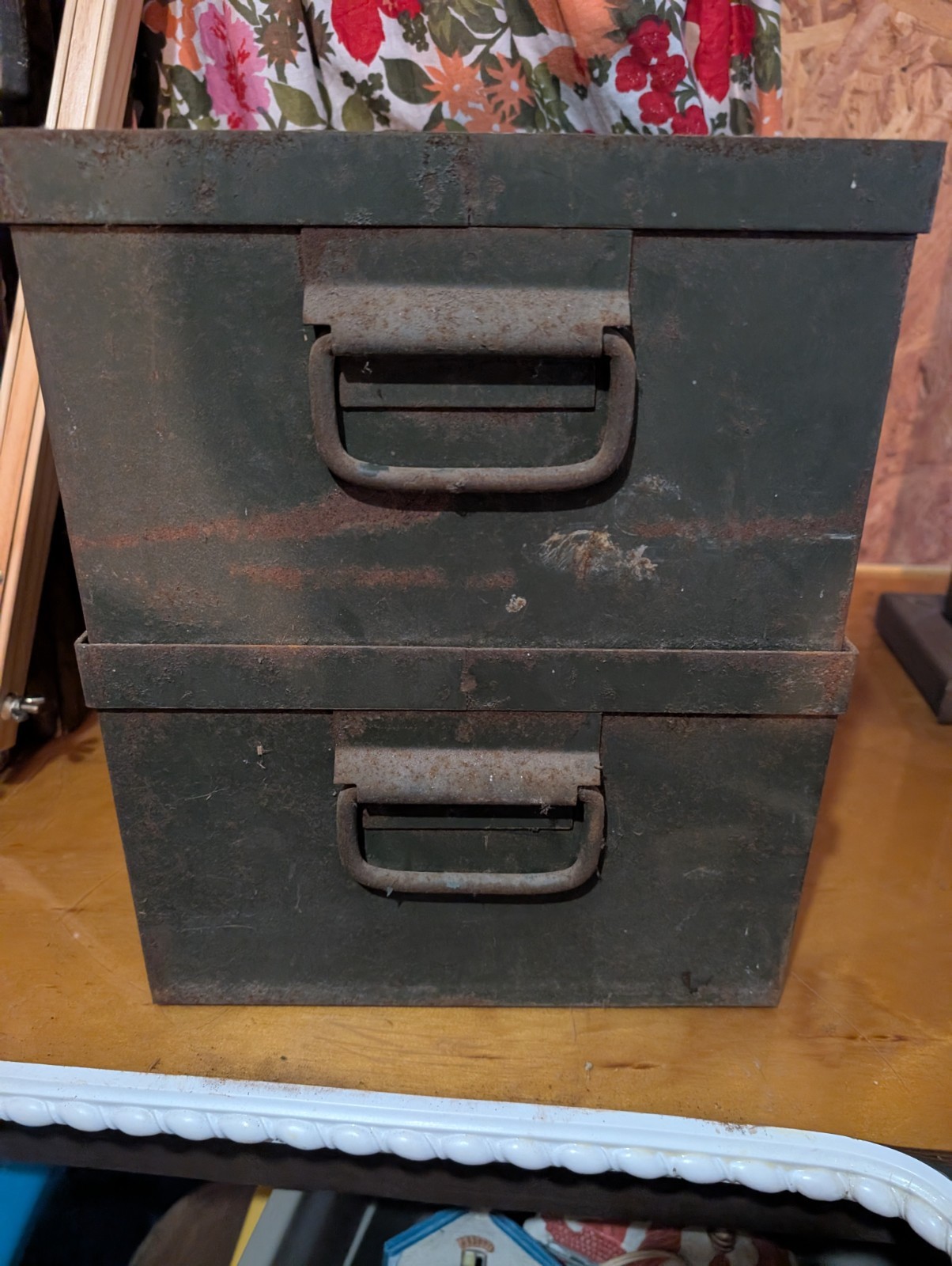 Metal Parts Bin With Handles Stacking Box Industrial vintage