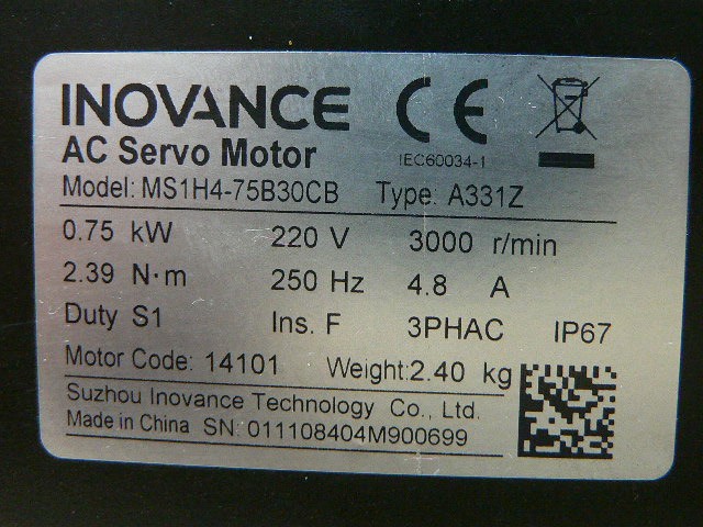 Inovance Ms1h4-75B30cb, Gpb080-20-P2/19-70-90-M6-80 Ac Servo Motor