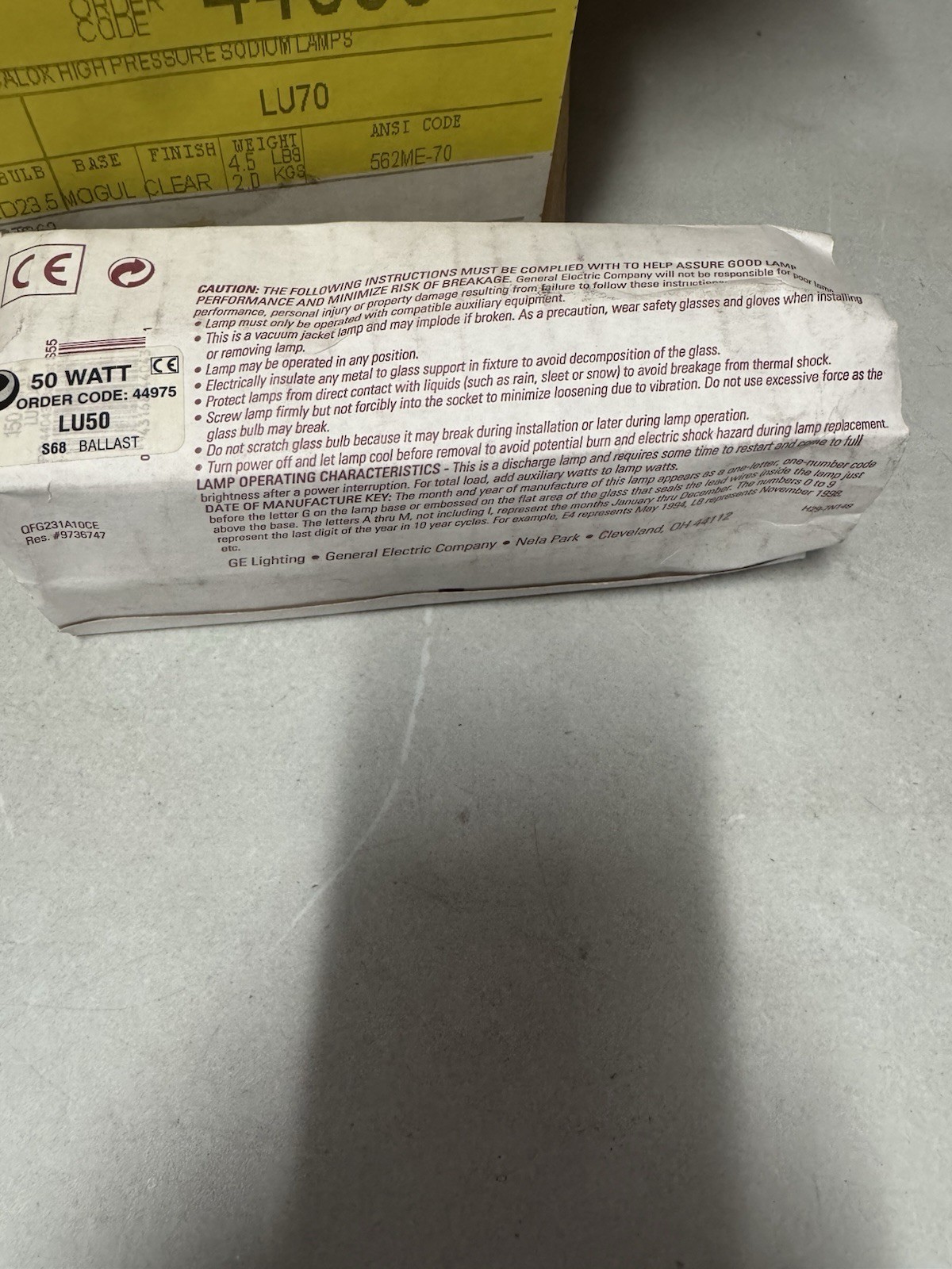 GE Lucalox Lamp 50 Watt LU50/MED ~ 44975 ~ Ballast S68 ~