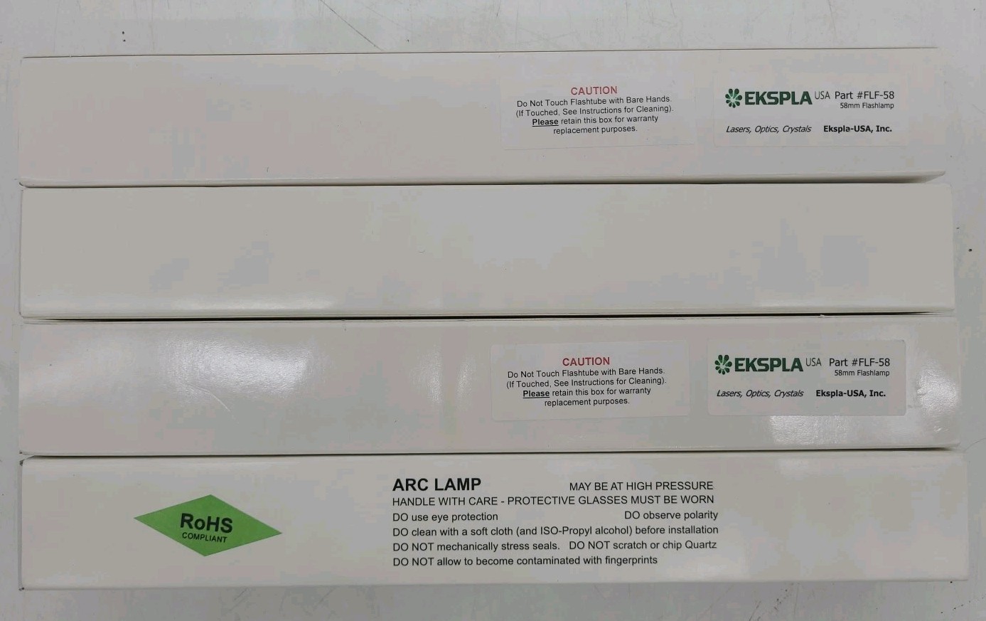 (Lot Of 4) EKSPLA Laser Xenon ARC Flash Lamp Bulb 58mm FLF-58 QXF1211 Flashlamp