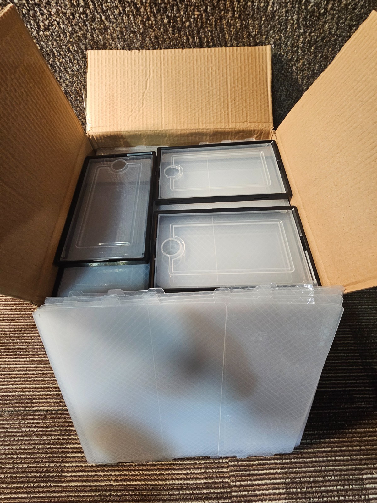 (QTY 12) Clear Stackable Shoe Boxes Plastic Foldable Storage Organizer 201-02-24