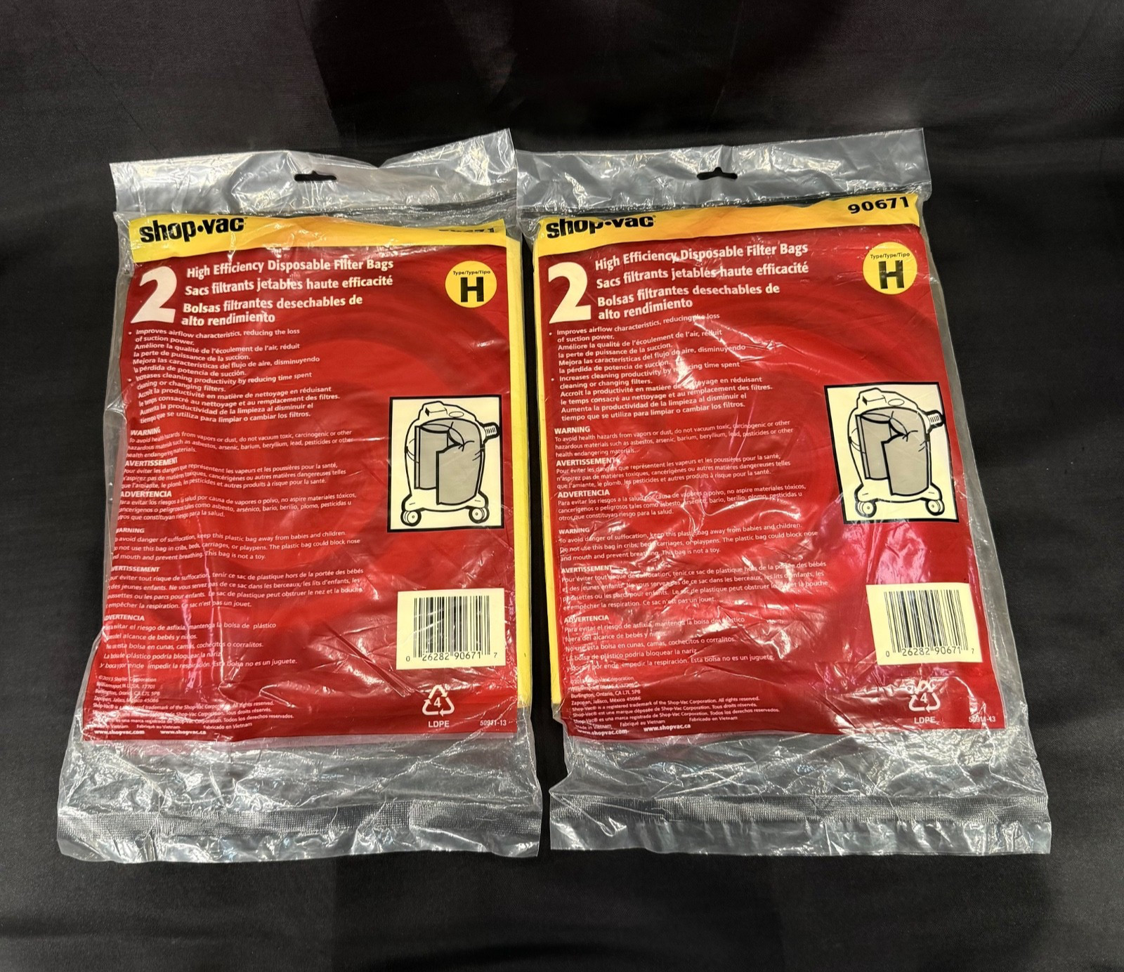 Shop Vac High Efficiency Filter Bags Type H: 5-8 Gallon 2 Packs (4 Bags) Sealed!