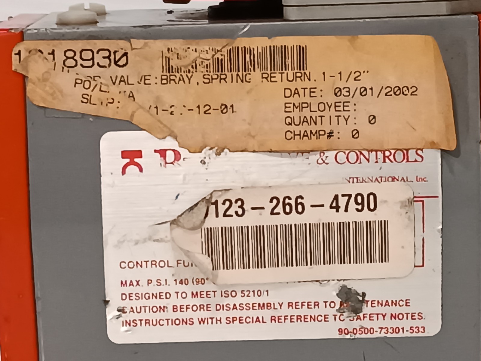 Bray 90-0500-73301-533 Series 92/93 Pneumatic Actuator w 52-0004-71104-536 Prox