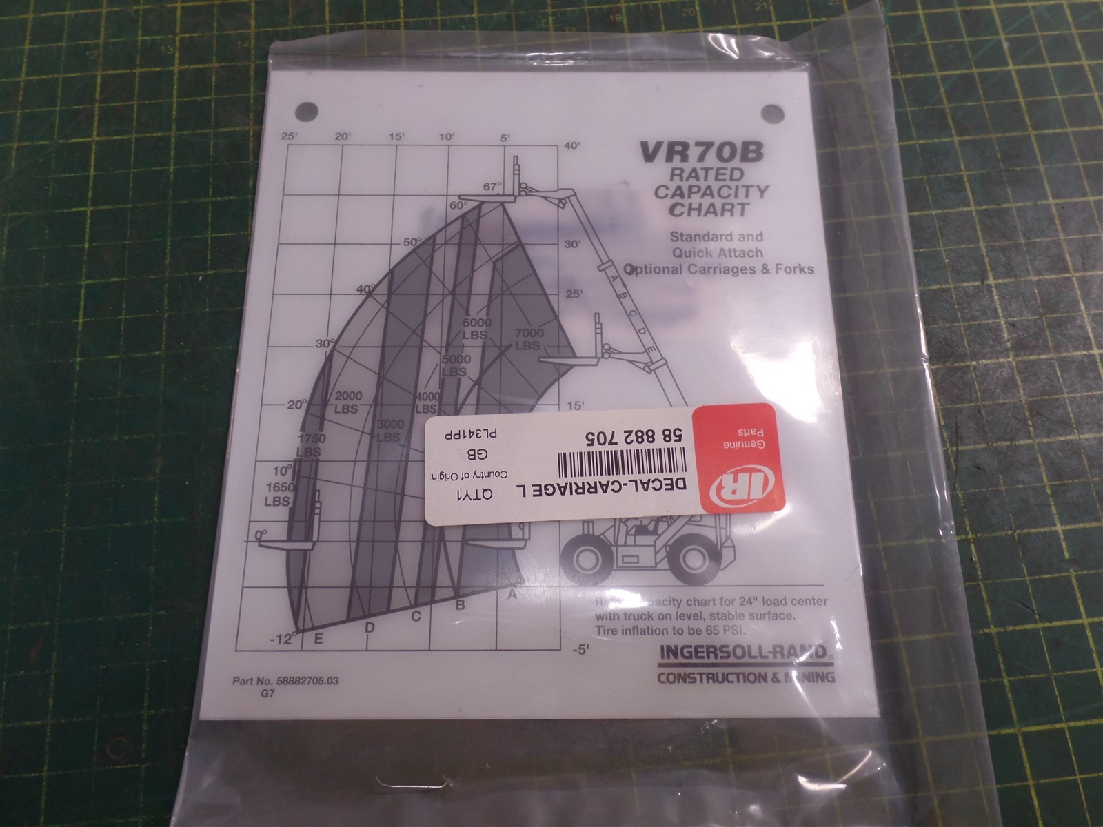 GENUINE INGERSOLL RAND 58 882 705 RATE CAPACITY DECAL, 58882705, NOS