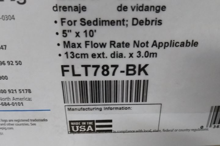 Pig FLT787-BK 5 In x 10 In Size 5 Ft Length Black Filter Sock