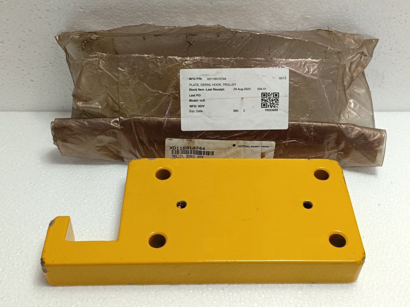 NOV XD116010744 Trolley Derail Hook Plate | National Oilwell Varco | New Surplus