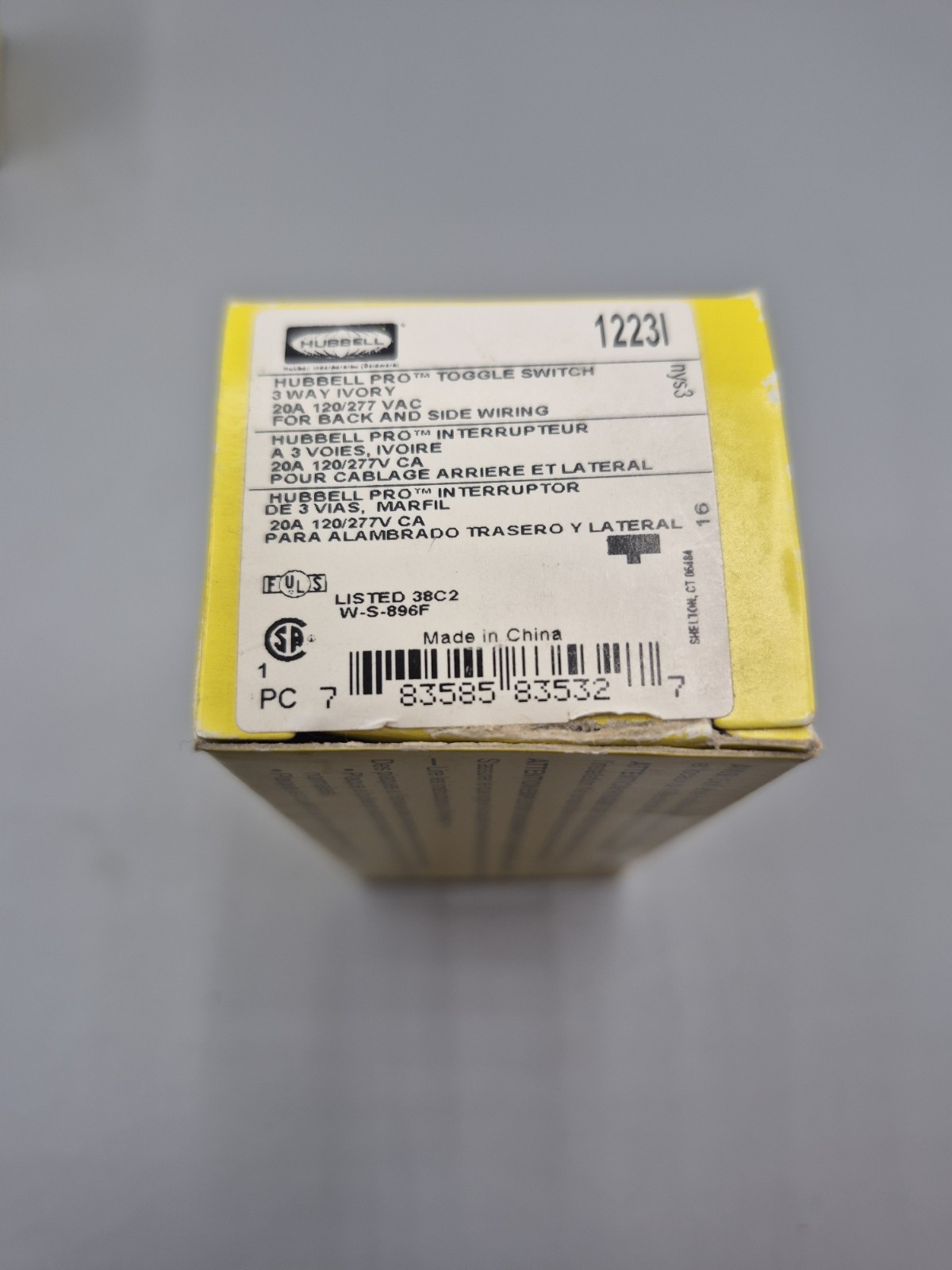 HUBBELL 1223I TOGGLE SWITCH 3 WAY IVORY 20A 120/277V 1223l New Free Shipping