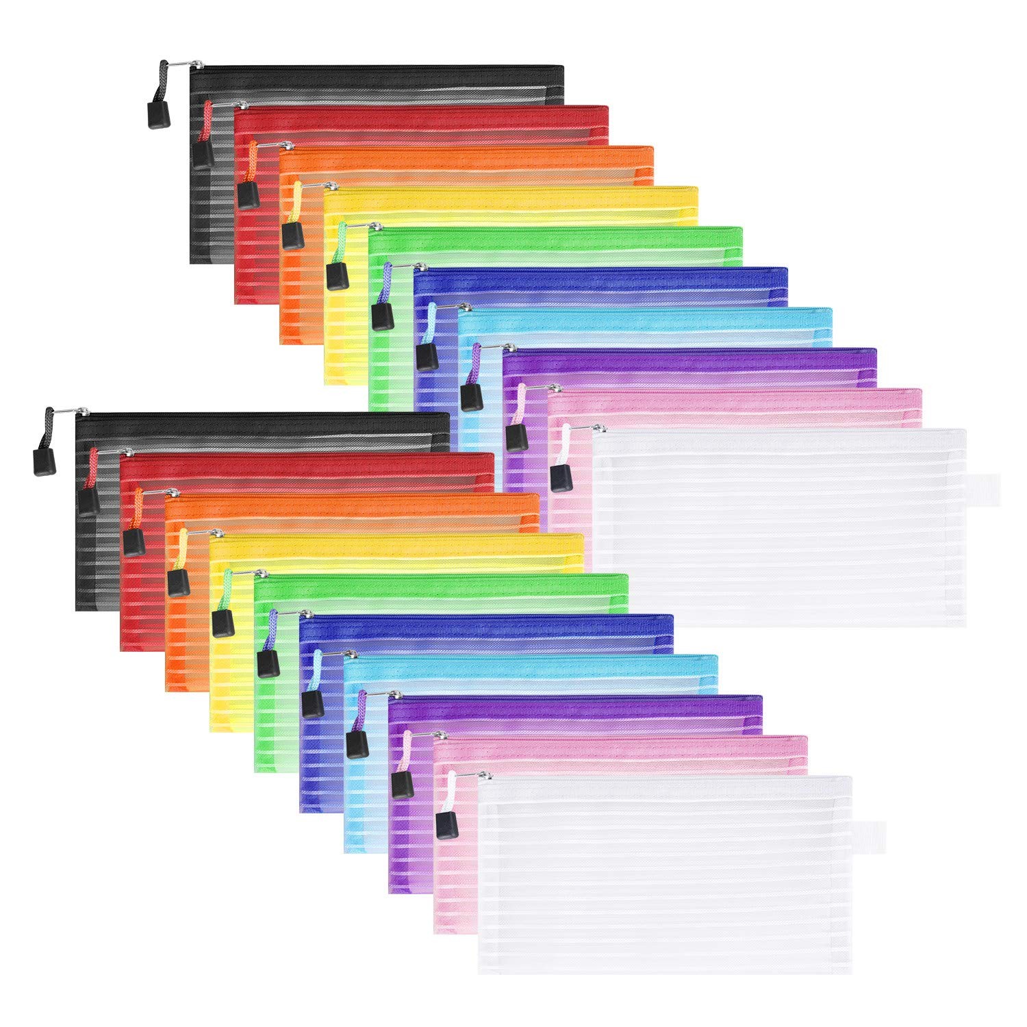 Sinzip 20 Pack Multicolored Zipper Mesh Pouch, 23 cm x 12 cm, Assorted A