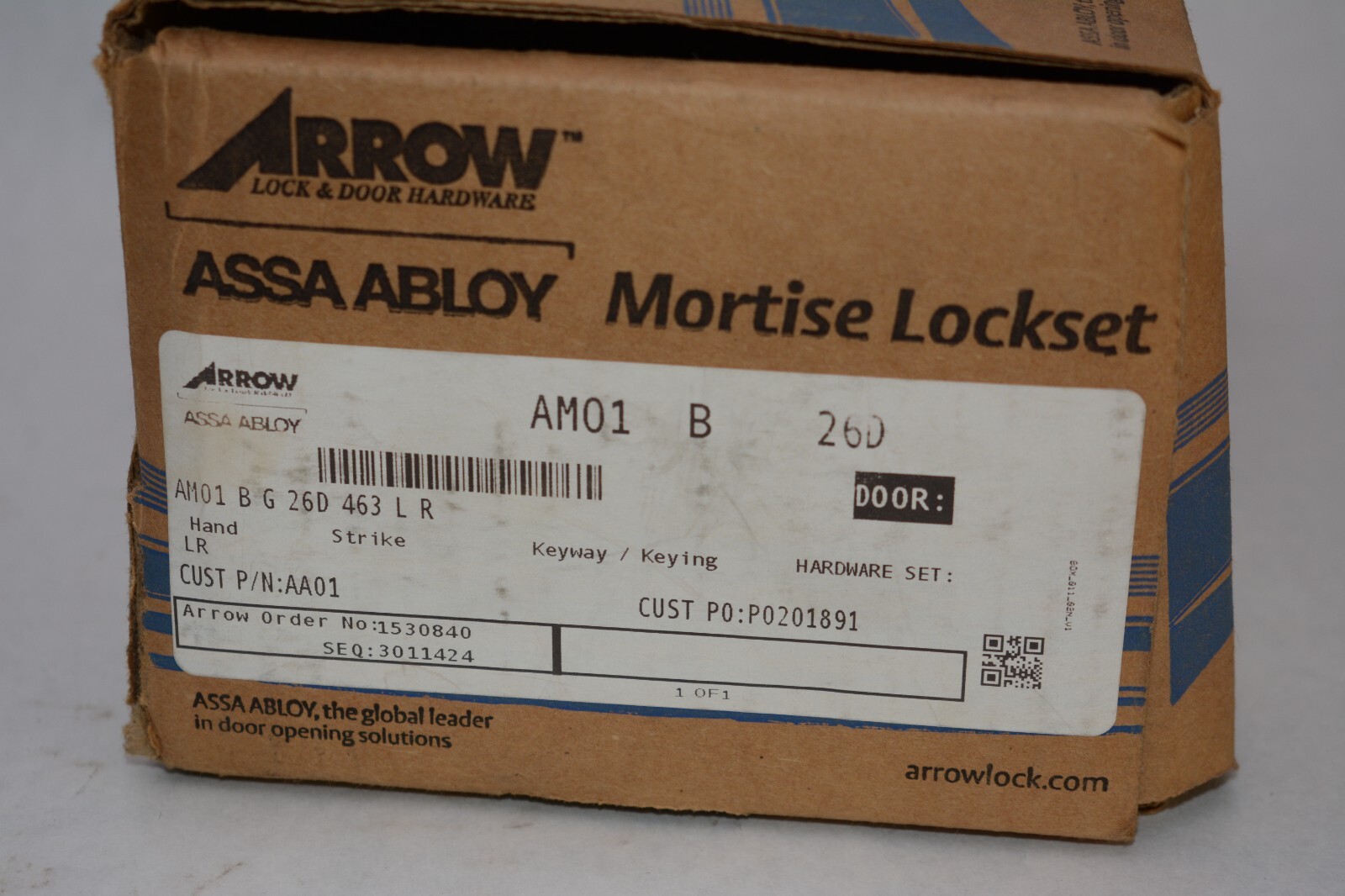 Arrow AM01 BD 26D Passage Mortise Lock – B Knob – D Rose