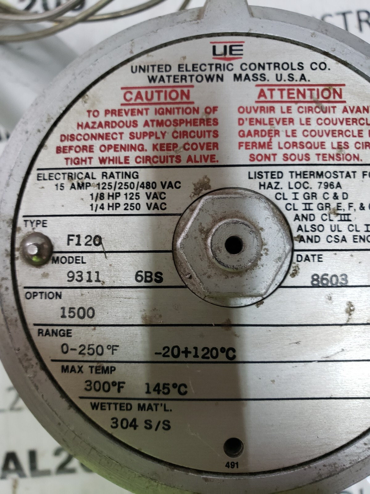 UNITED ELECTRIC F120 THERMOSTAT F120