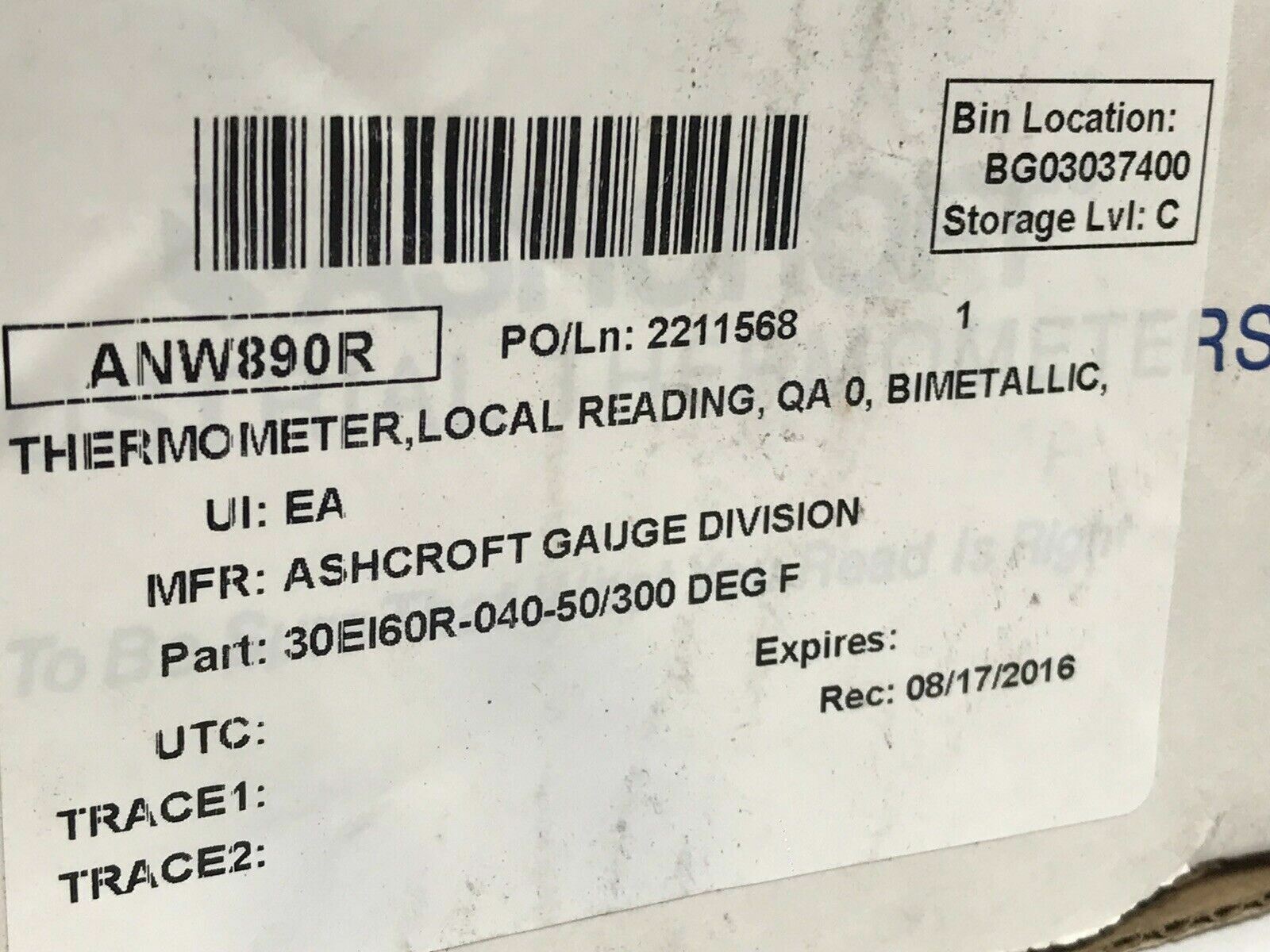 Ashcroft 30EI60R-040-50-300 10255258-11 3” Bimetal Thermometer 50-300 F 4” Stem
