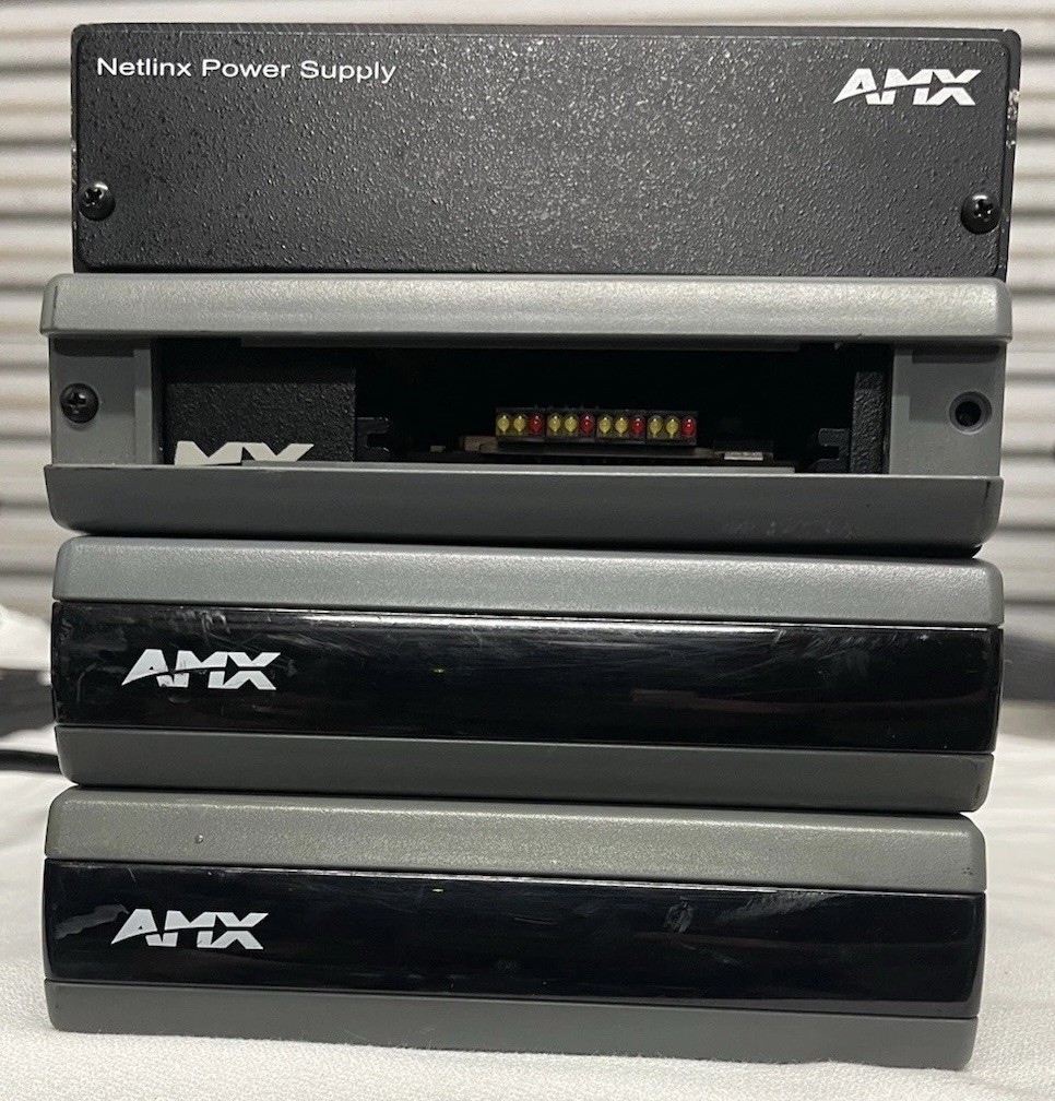 Lot of 3 AMX NXS-NMS NetModules, Plus Power Supply, FG-423-41 13.5Dc, 6.6A