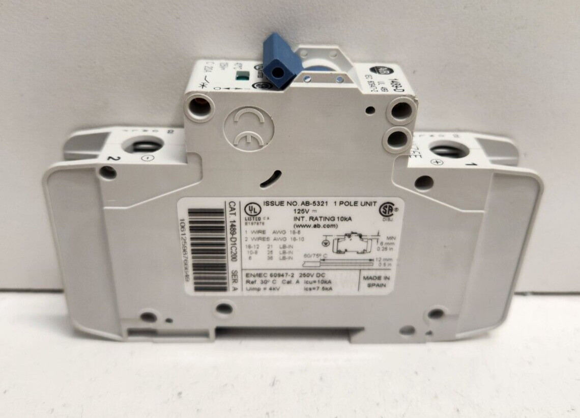 NEW OLD STOCK! ALLEN-BRADLEY 20A 125V 1-POLE CIRCUIT BREAKER 1489-D1C200