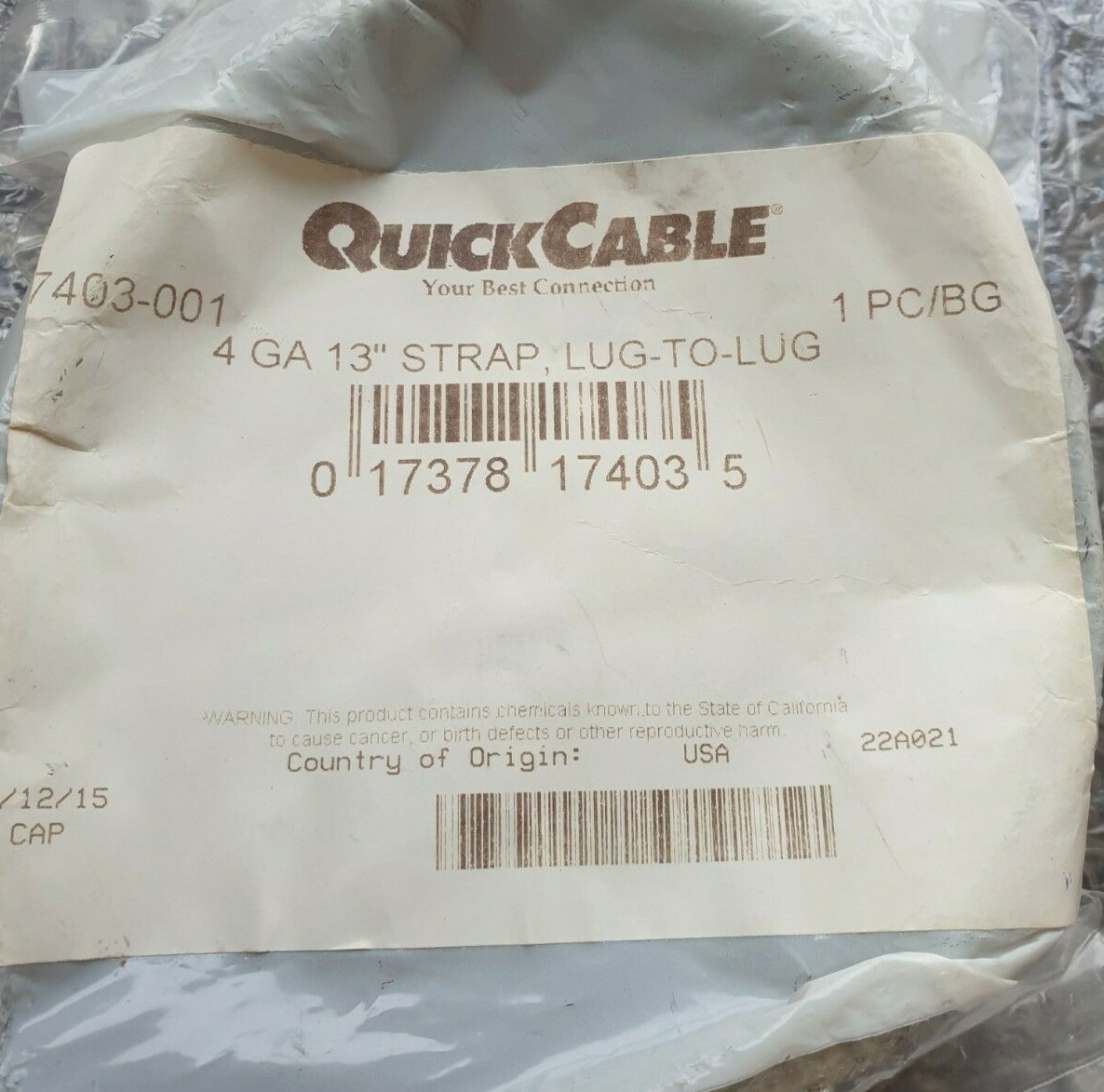 QUICKCABLE 7403-001 4GA 13″ STRAP LUG-LUG (IN23S3B3)