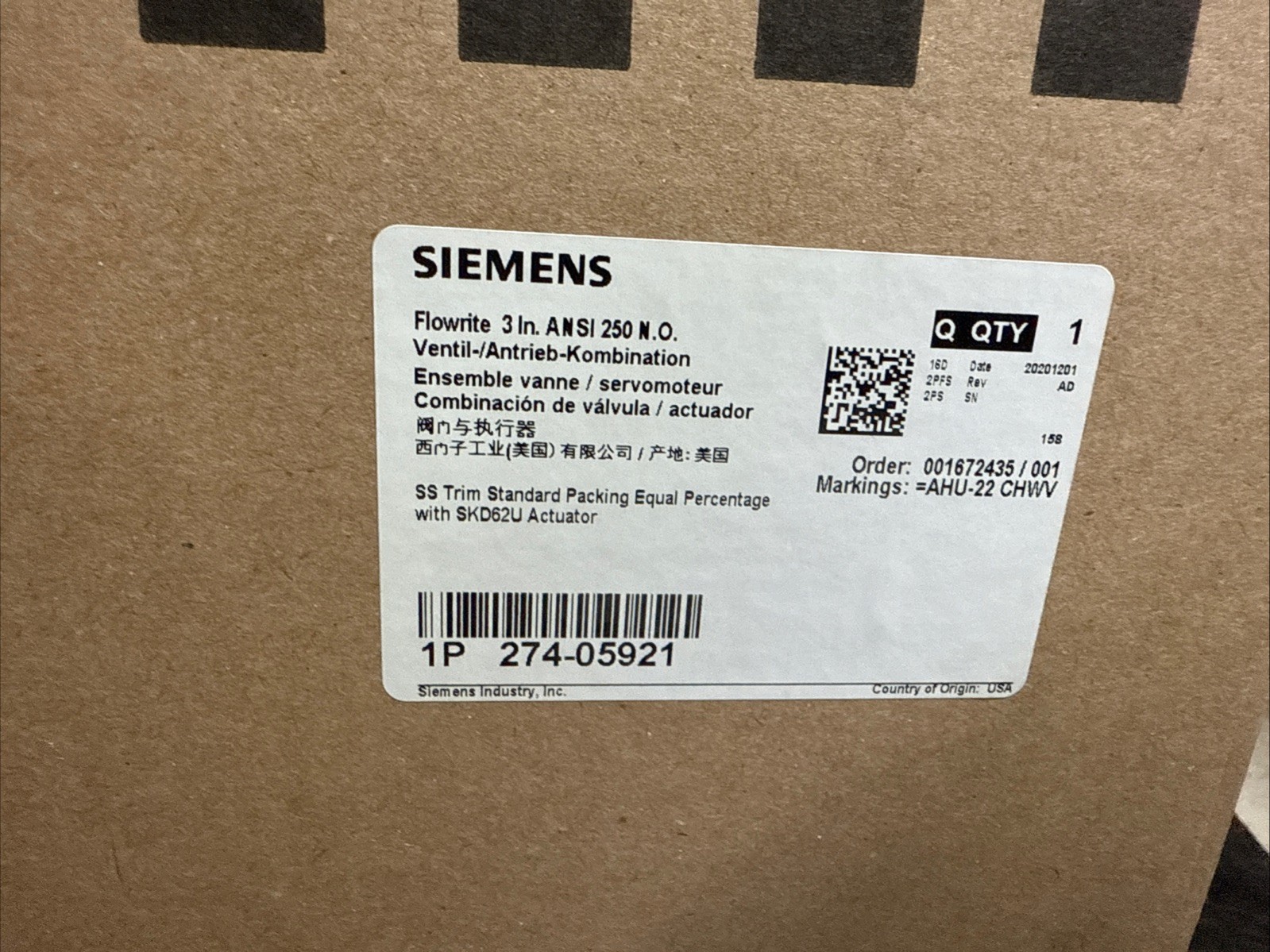 274-05921 Siemens Valve Assembly With 599-05921 FLOWRITE 3″ FLANGED 2-WAY VALVE