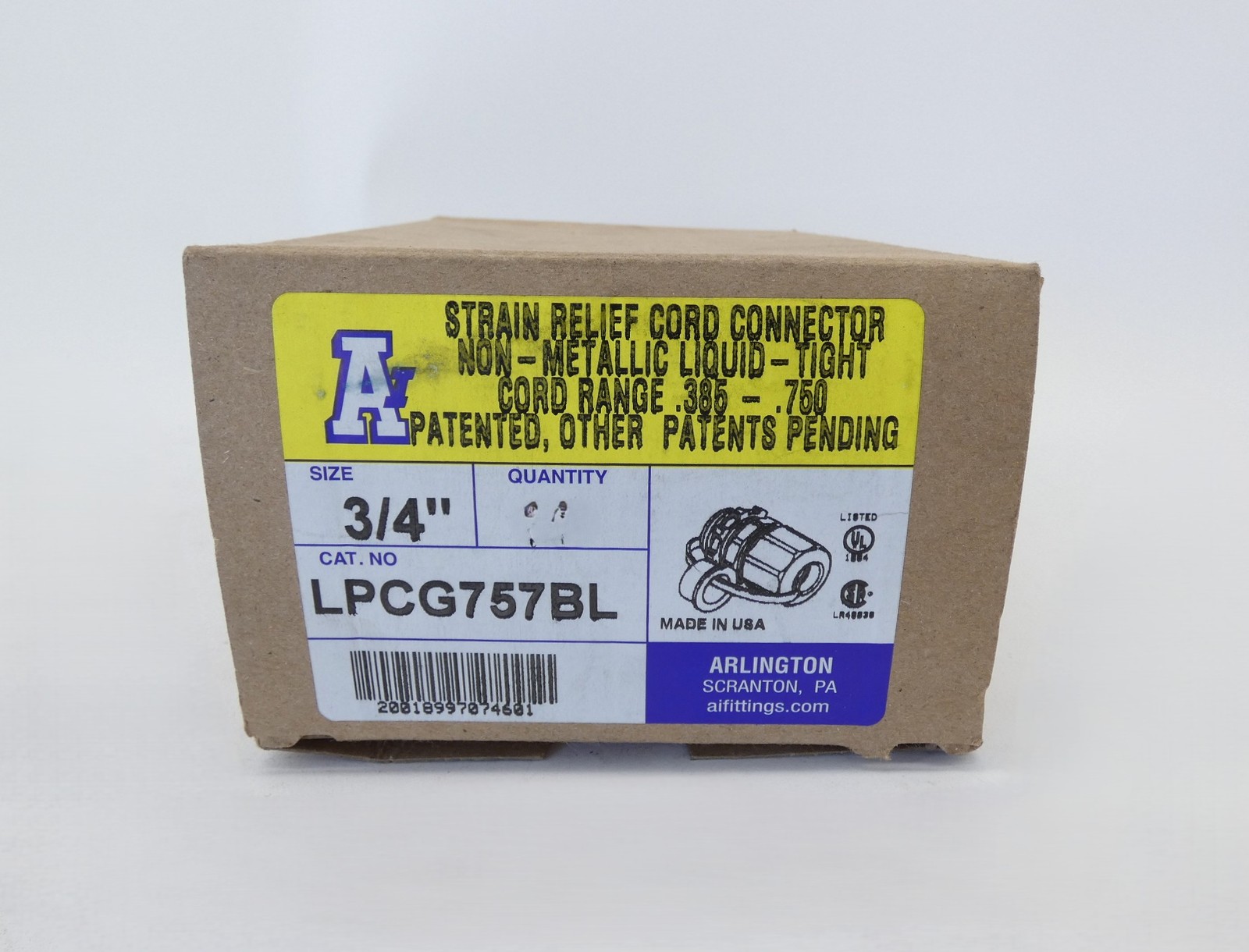 *Box of 8* Arlington LPCG757BL 3/4″ Strain Relief Cord Connector .385 – .750 …