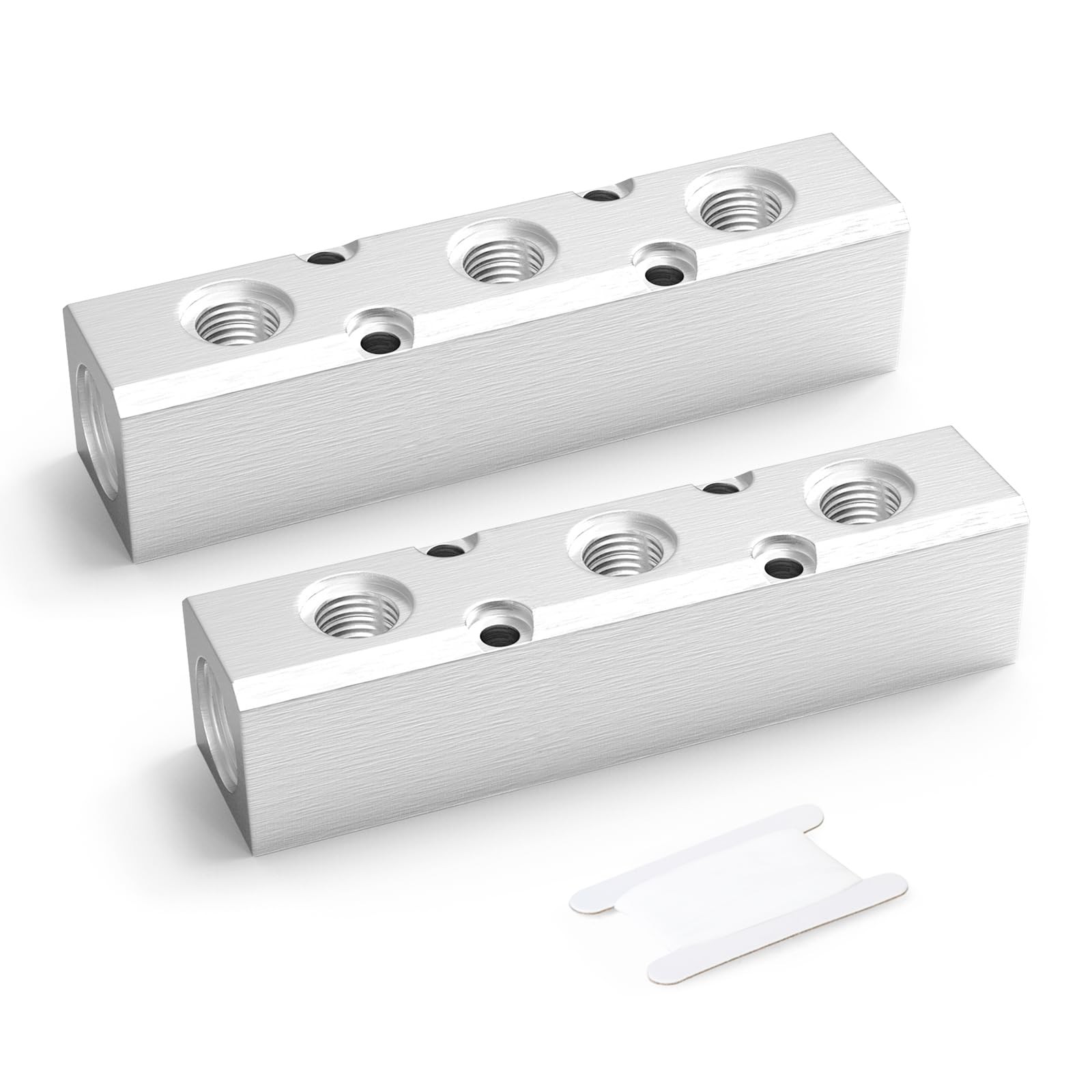 2 PCS Aluminum Air Manifold 3 Way 5 Port Block Splitter 1/4″ NPT Output