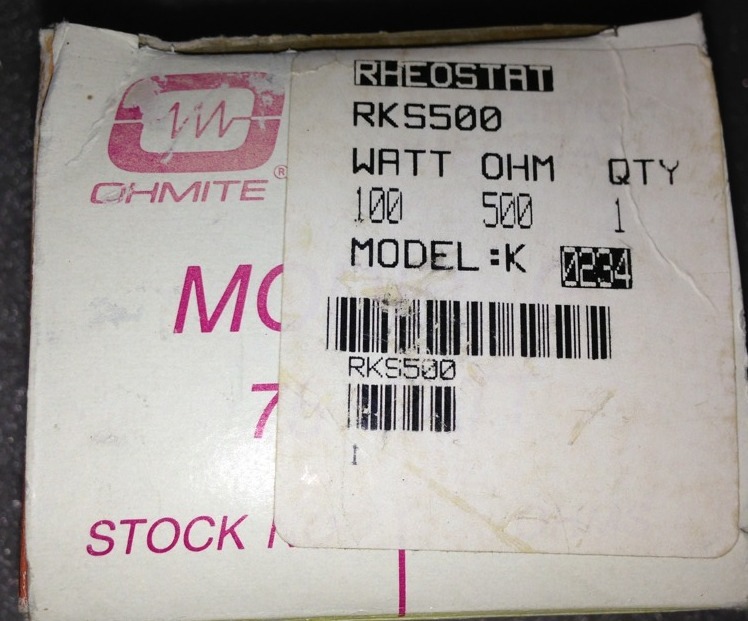 LOT OF 2, Rheostats 100watt 500ohm 1000V Std Shaft, SHIPSAMEDAY #1542A9