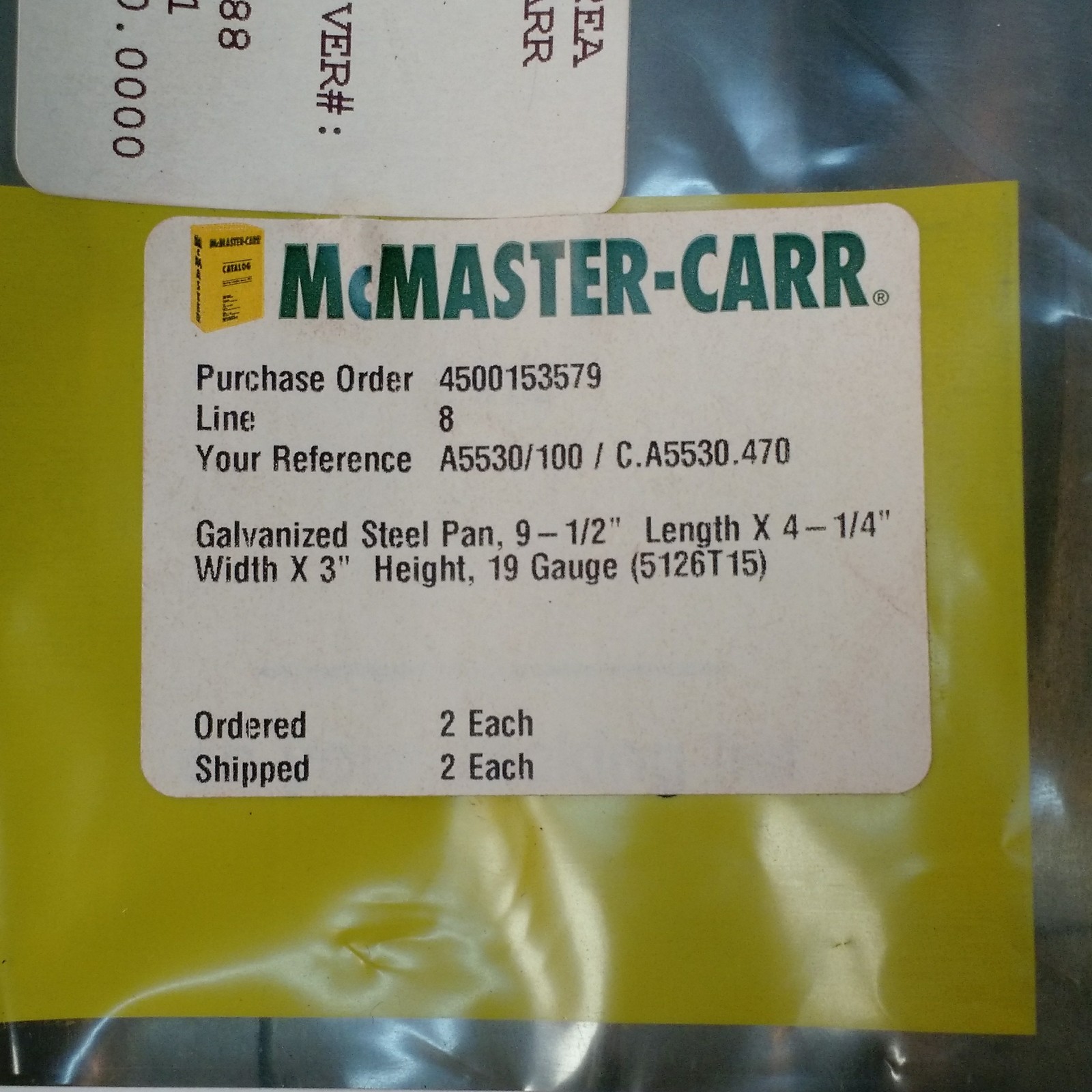 McMaster-Carr 5126T15 Galvanized Steel Pan, 9-1/2″ x 4-1/4″ x 3″, 37oz, 19 Gauge