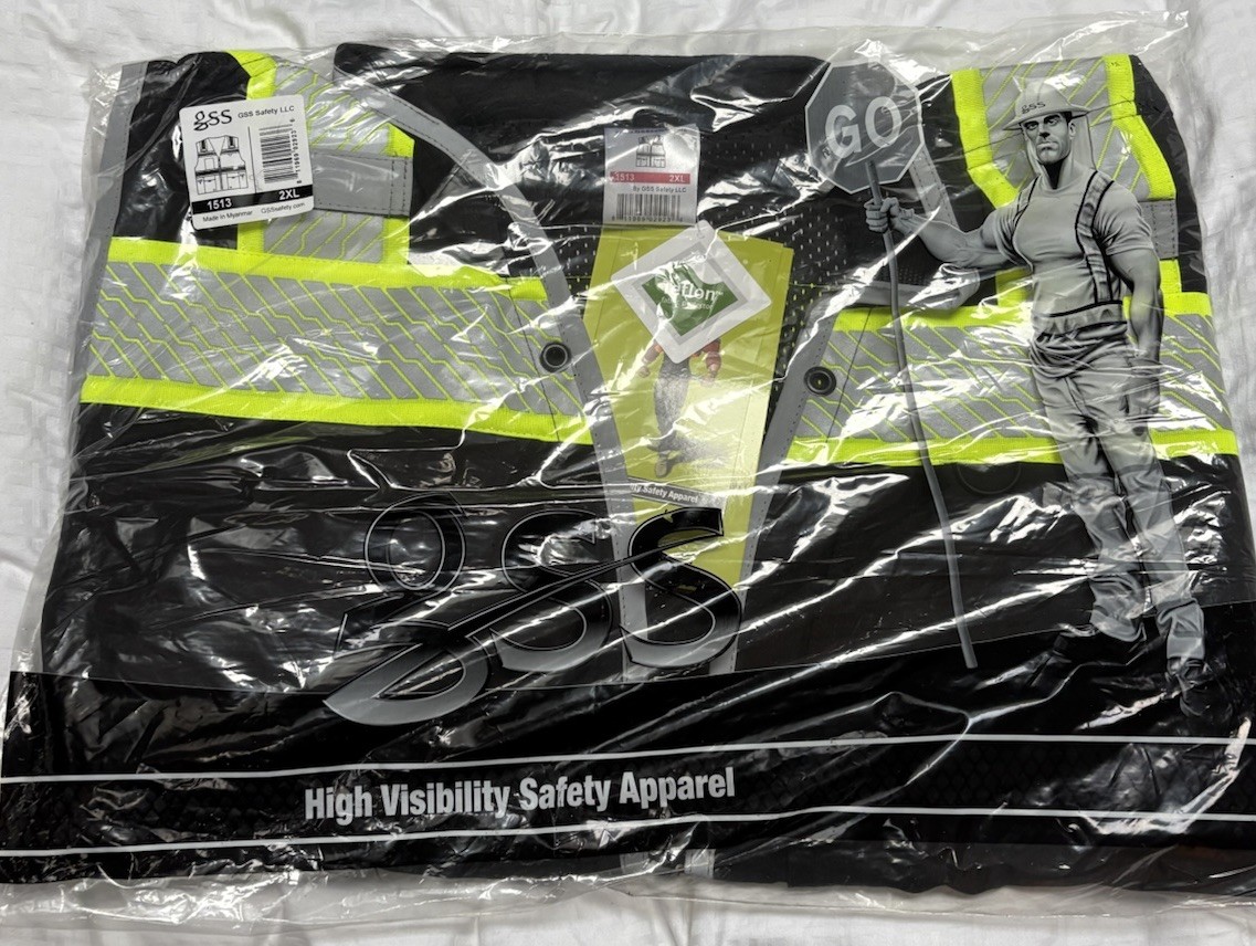 GSS Safety 1513-2XL High Visibility Vest 2X Black Onyx Zipper Pocket Surveyor