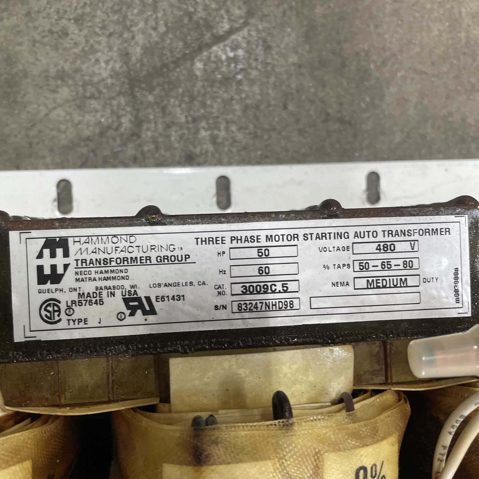 Hammond 3009C.5 Motor Starting Auto Transformer 1 YEAR WARRANTY