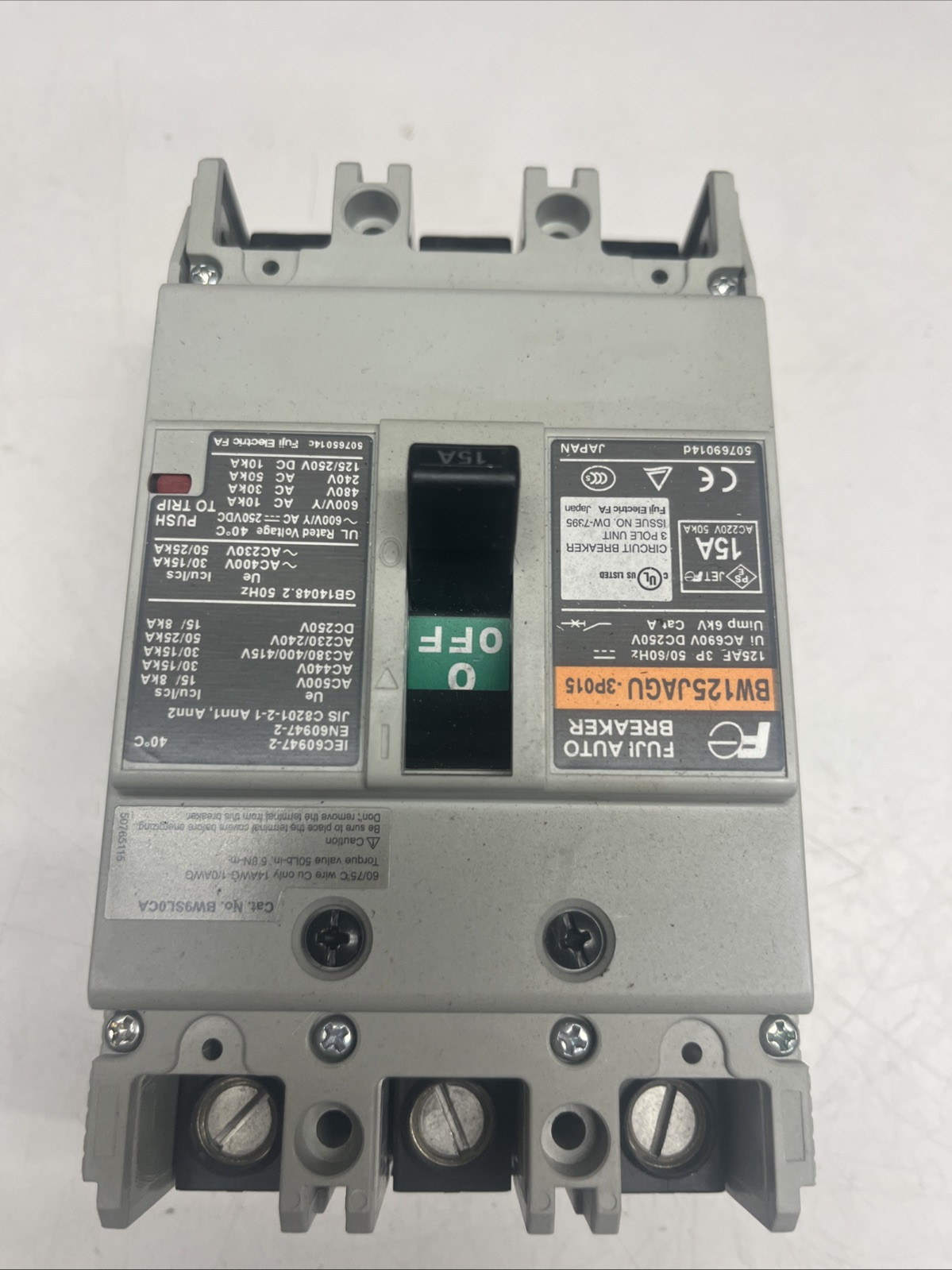 Fuji Electric BW100EAGU-3P100 100A Circuit Breaker BW100EAGU