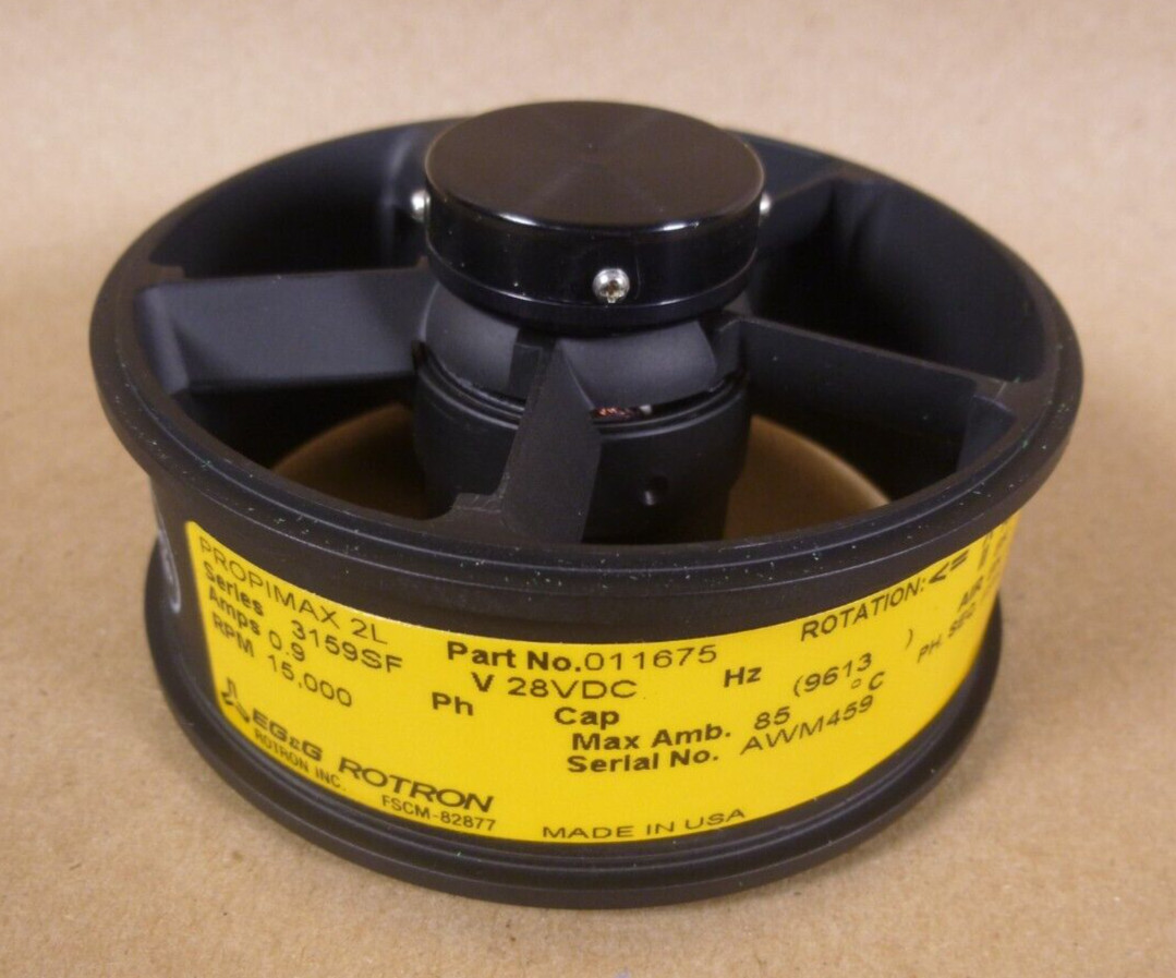 EG&G Rotron USA Propimax 2L 011675 Tubeaxial Fan 3159SF 28VDC 15,000RPM 0.9Amp