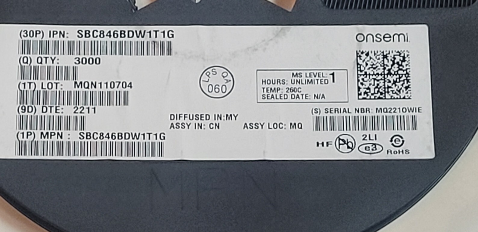 Onsemi Bipolar Transistors SBC846BDW1T1G 3000 QTY.