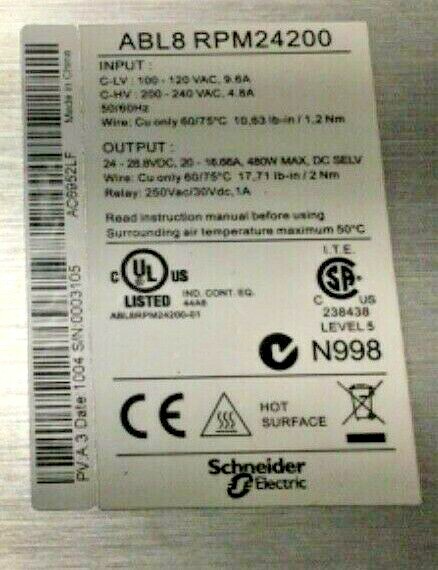 Telemecanique ABL8RPM24200 Regulated Switch Power Supply
