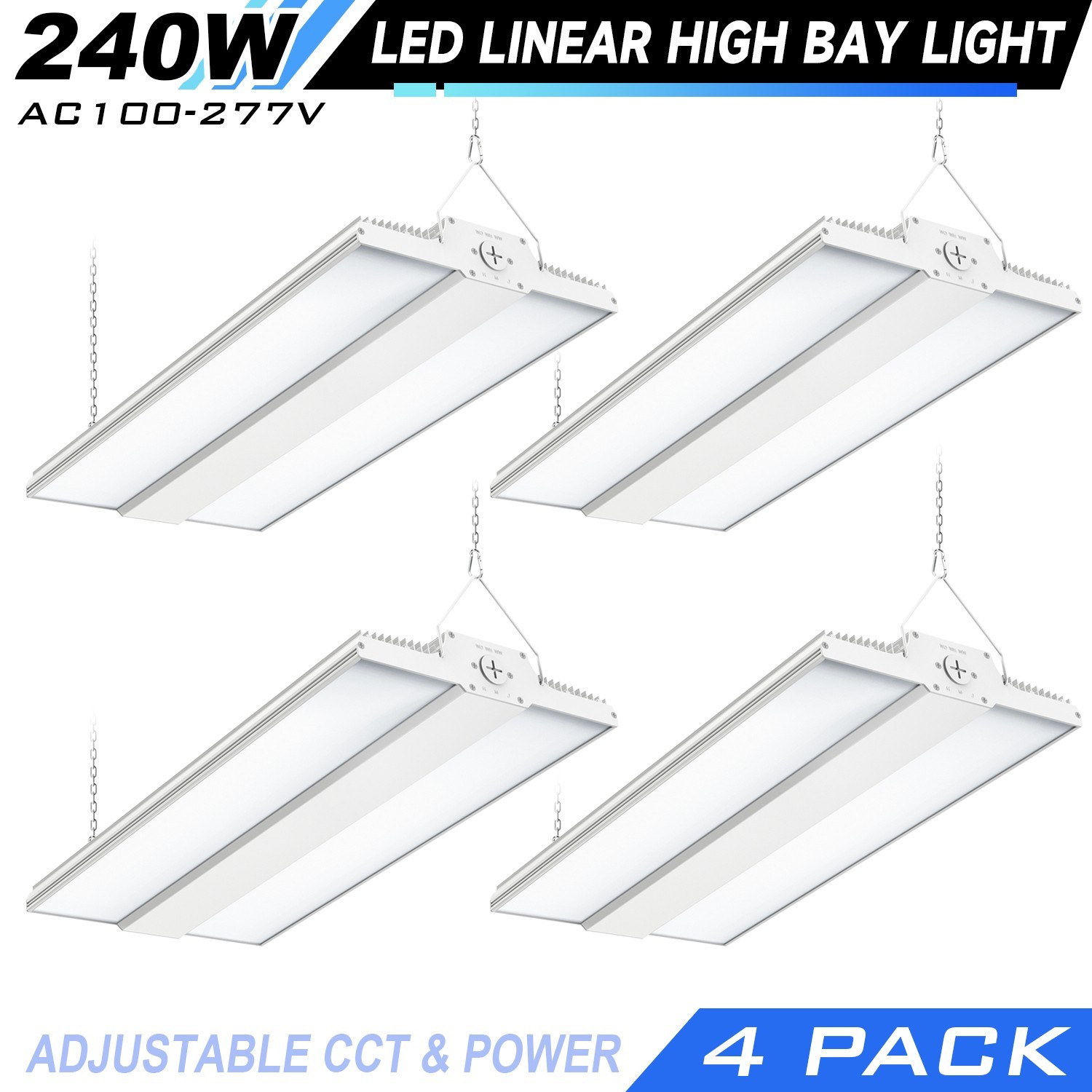4 PACK LED Linear High Bay Light 240W Commercial Warehouse Shop Light 4.5/5/5.7K