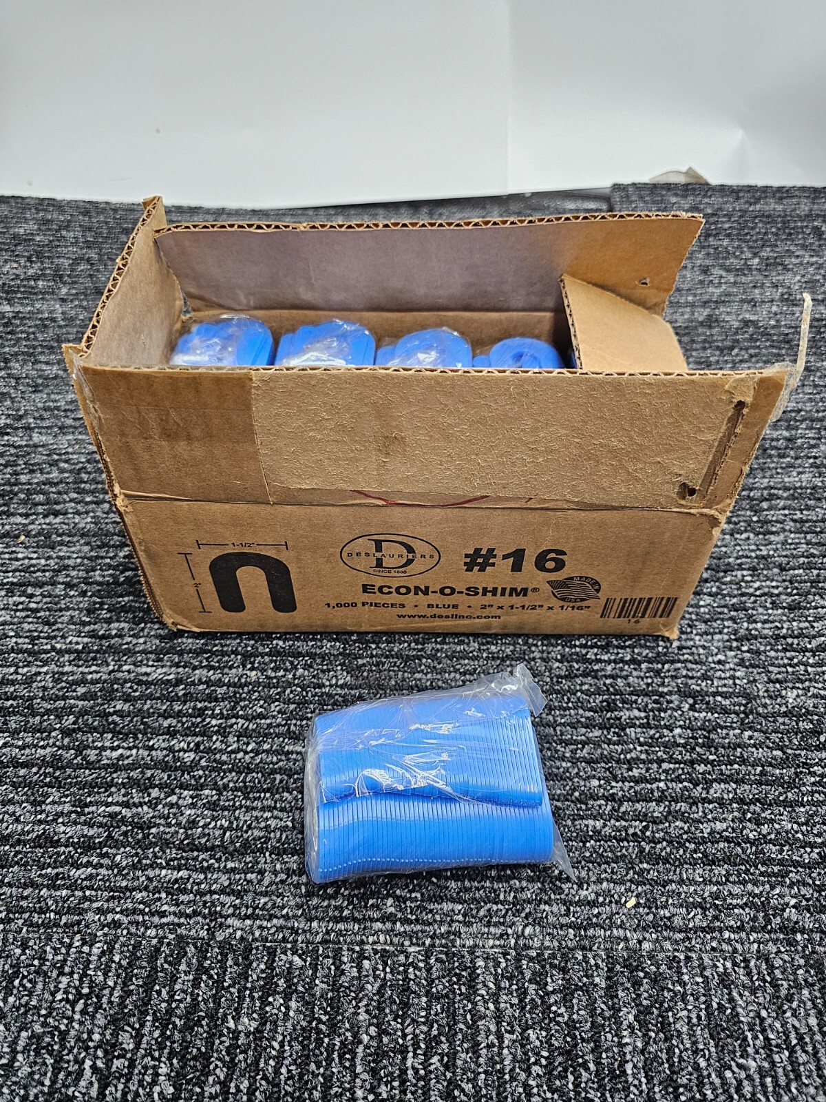 (QTY 1000) Deslauriers #16 ECON-O-SHIM Stack Blue 2″ x 1-12″ x 1/16″ Solid Thick
