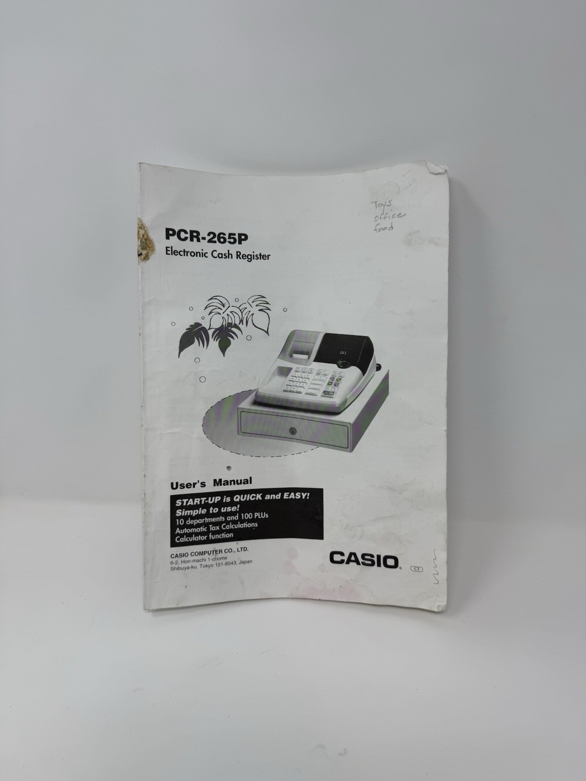 CASIO PCR-265P ELECTRONIC CASH REGISTER WITH KEY, MONEY DRAWER & MANUAL, TESTED