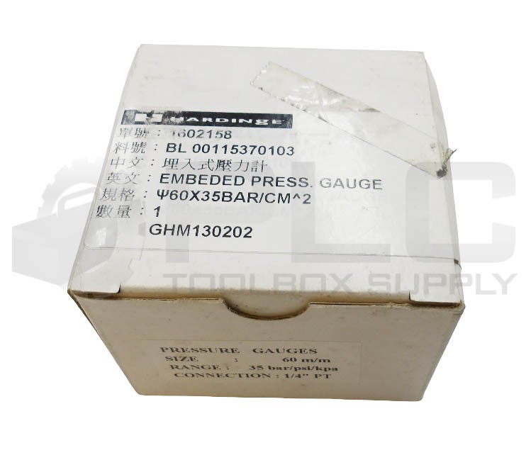 NEW SEALED HARDINGE BL 00115370103 PRESSURE GAUGE 35 BAR 1/4 PT