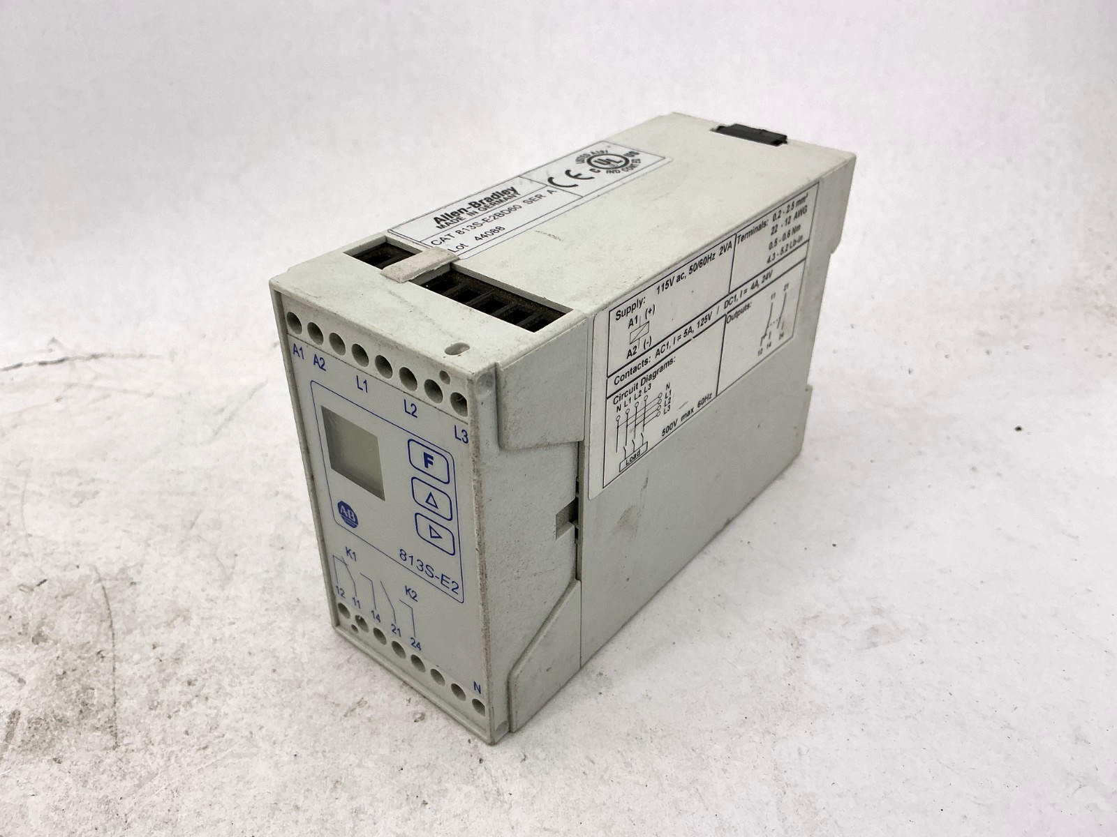 Allen Bradley 813S-E2BD60 Ser A Phase Monitor 115V 50/60HZ 500V Max