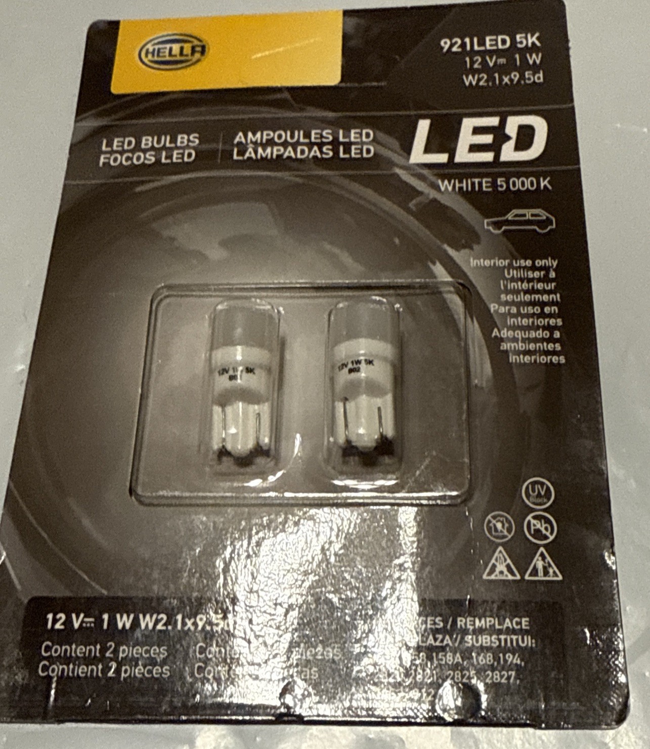 HELLA 921LED 5K Bulb Led 921 12V 1W W2.1X9.5D 5000K Pair