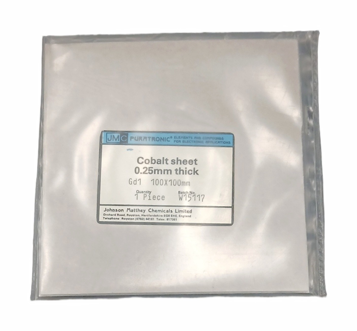 Cobalt Sheet 0.25mm Thick Gd1 100x100mm Metal Plate Industrial