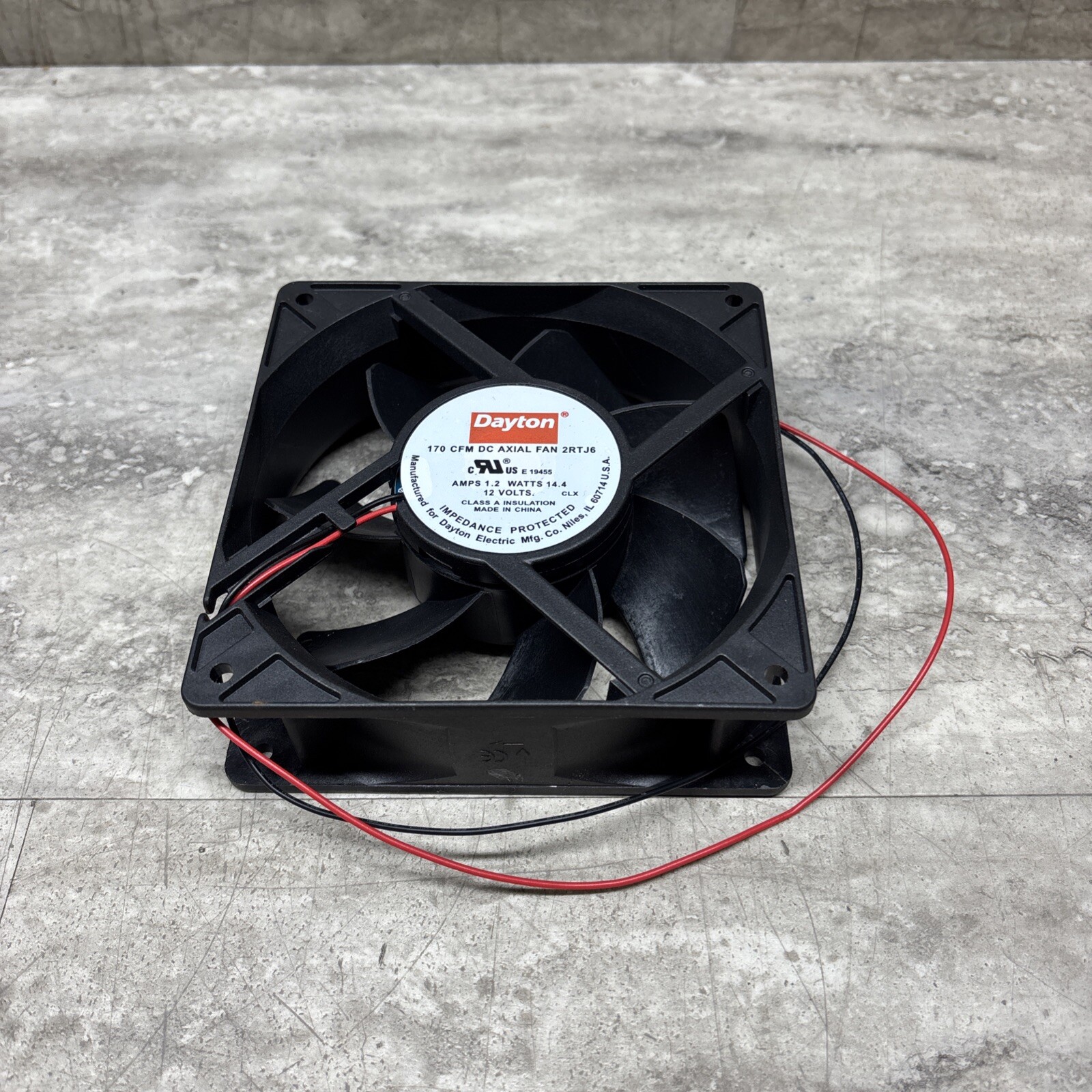 Dayton 2RTJ6 Square Axial Fan, 4-11/16”, 12VDC, 170 CFM, Lightly Used, Tested