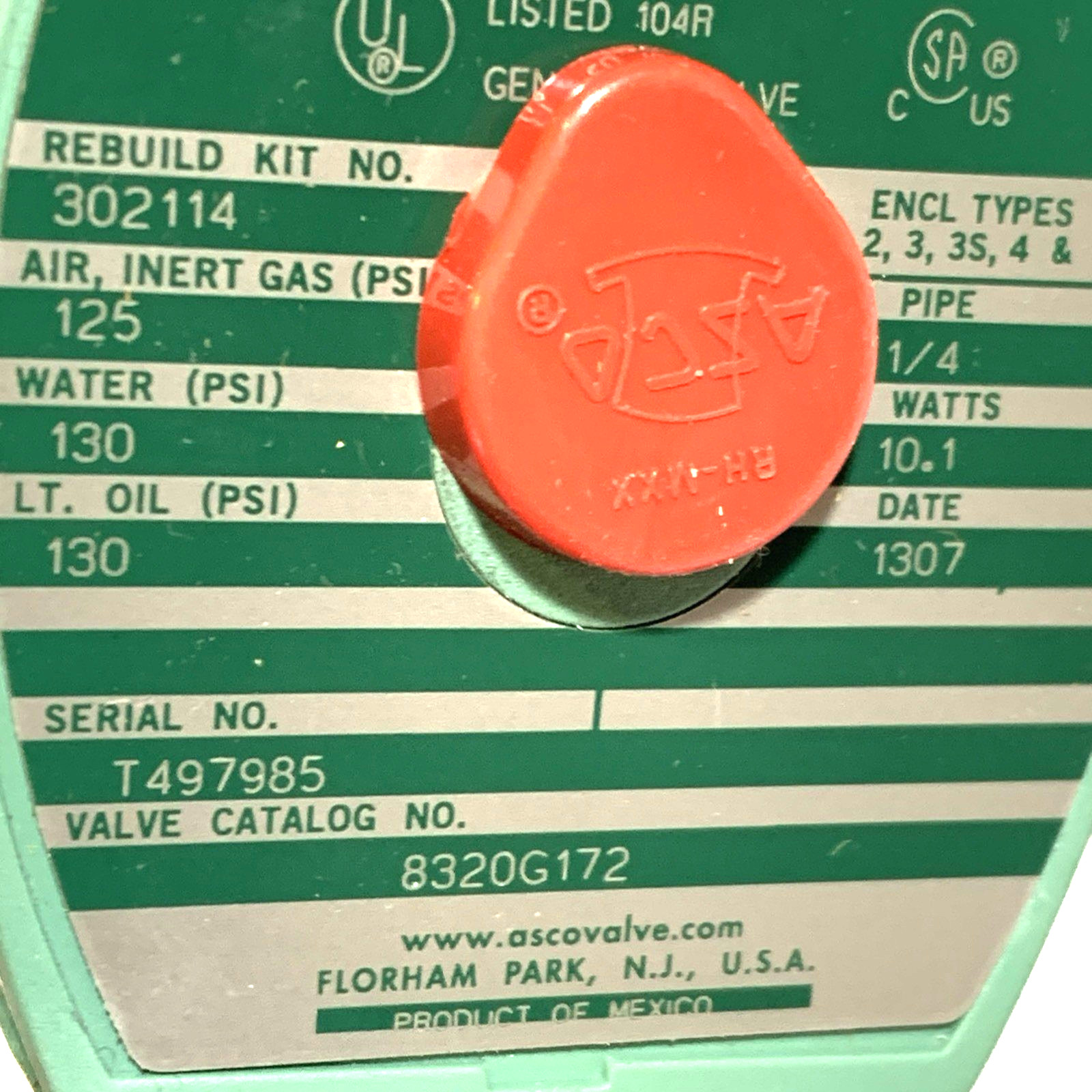Asco RedHat 8320G172 120/60 Solenoid Valve 3 Way