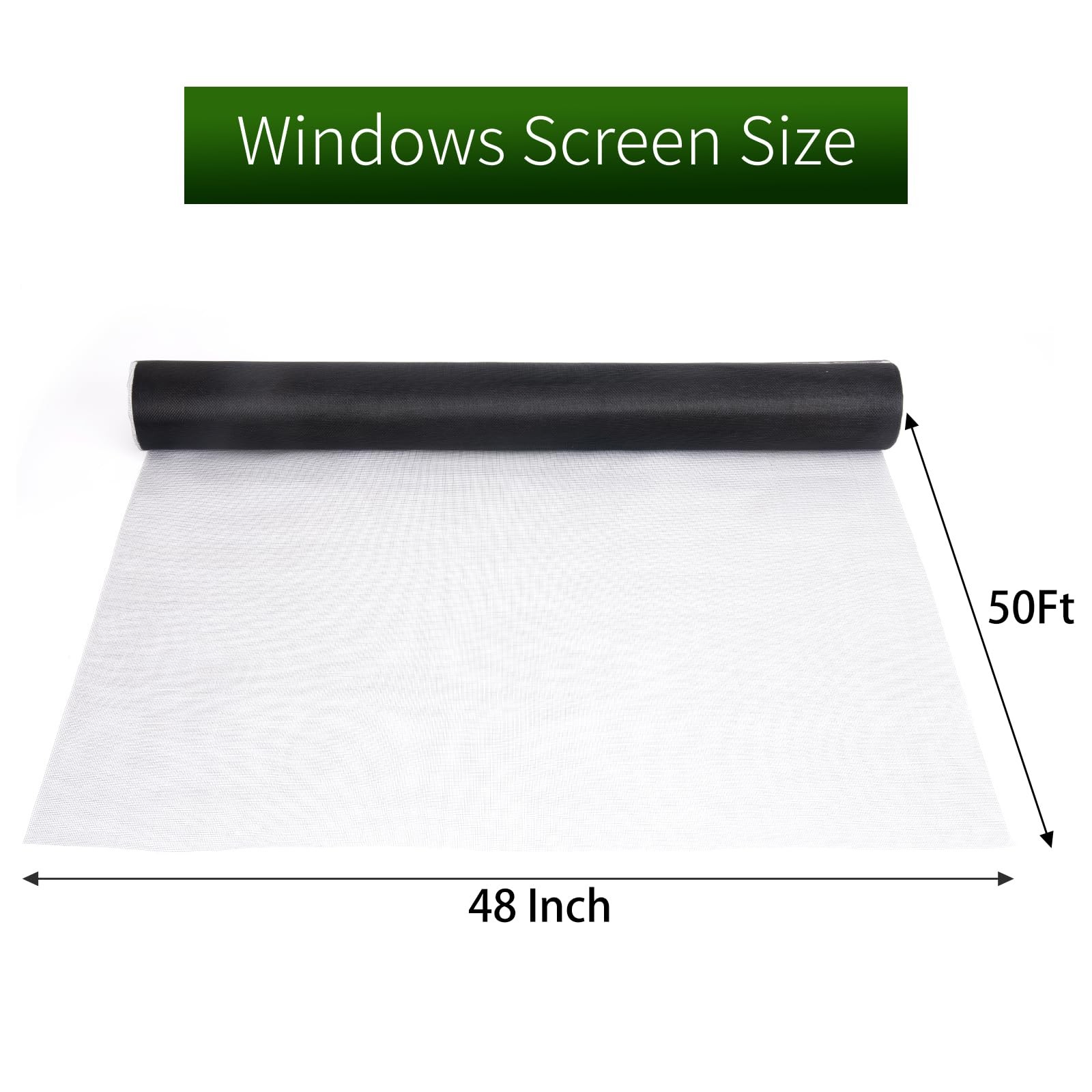 Fiberglass Window Screen Replacement Mesh 48″ x 50′ Black for House Door