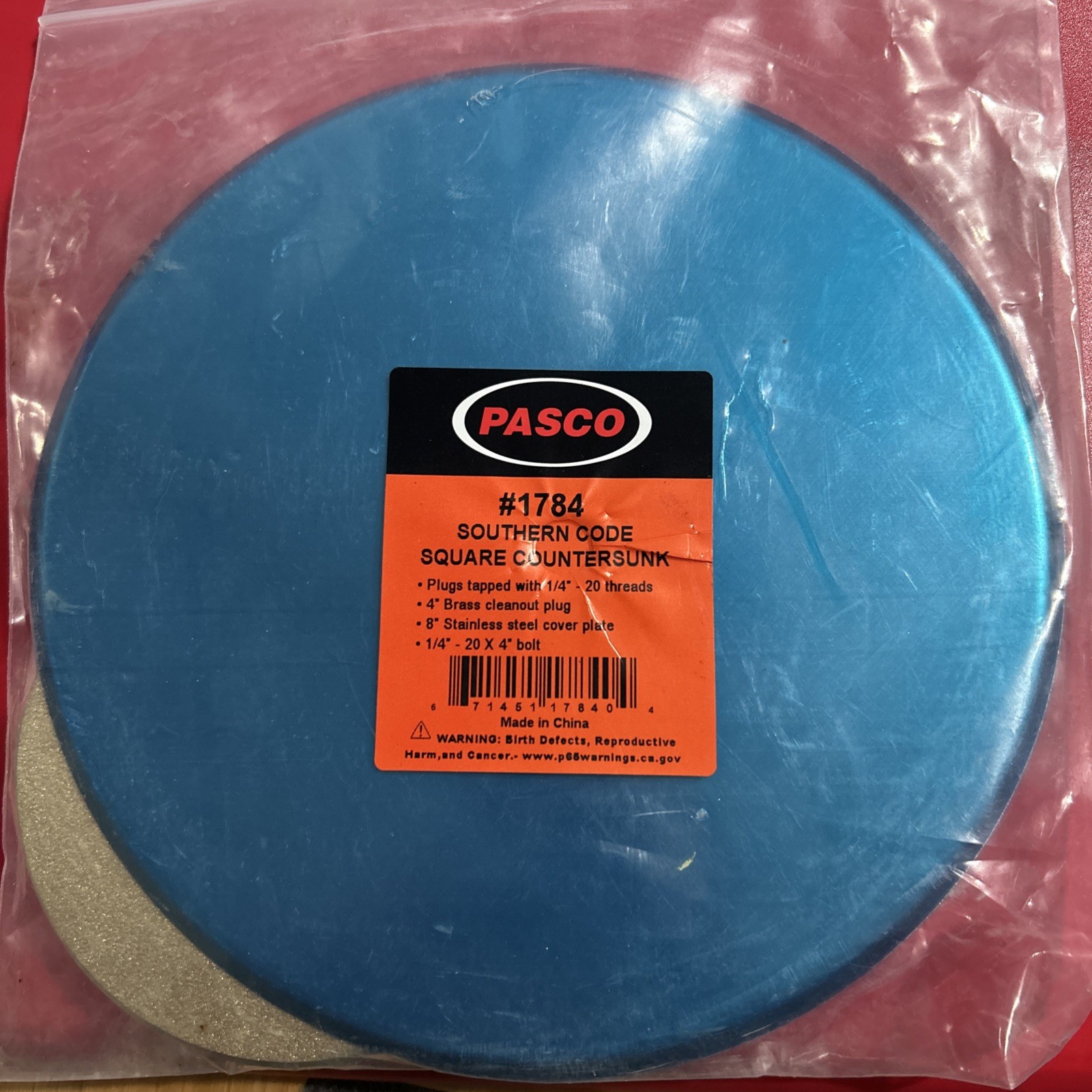Pasco #1784 ~ 8” SS cover plate 4″ Clean-Out Plug Square Countersunk With Cover