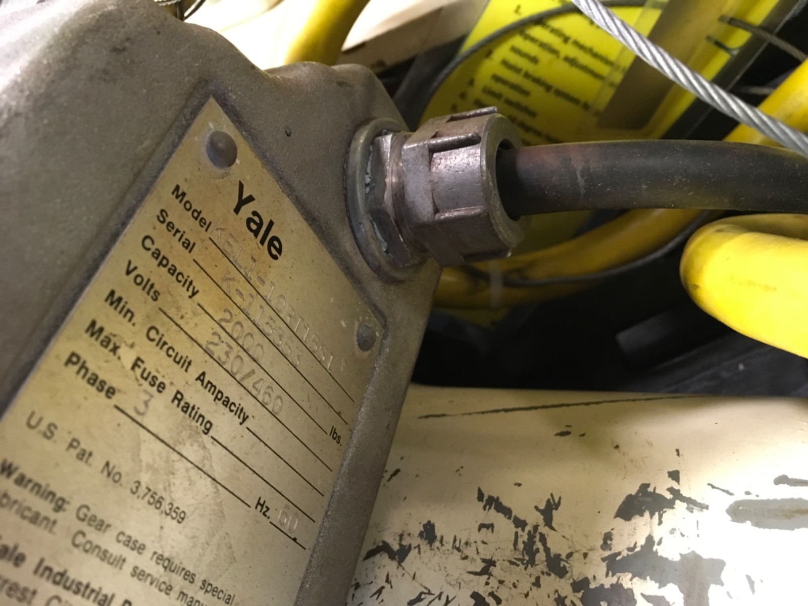 YALE 1 ton 3phase hoist with motor trolley, KEL1-10RT1551, 230/460v, (ADI-1507)