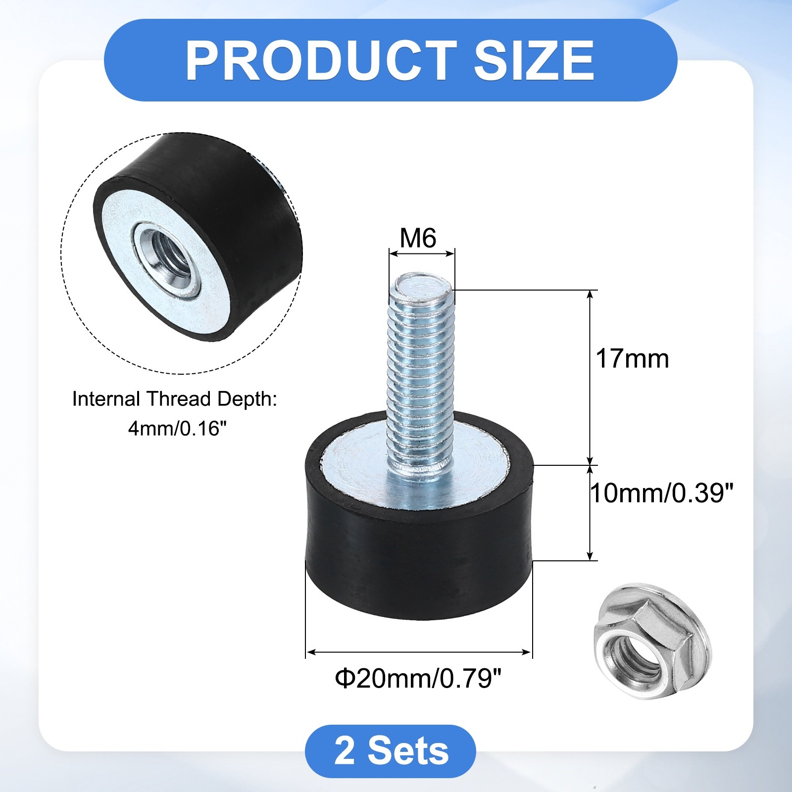 2Pcs M6x18mm Rubber Mounts 20x10mm Rubber Shock Absorber Mount with Nuts