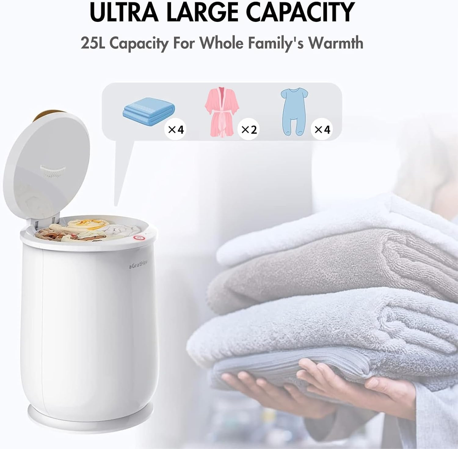 Towel Warmer Bucket Large Capacity Fast Heating ETL Safe Auto Shut Off