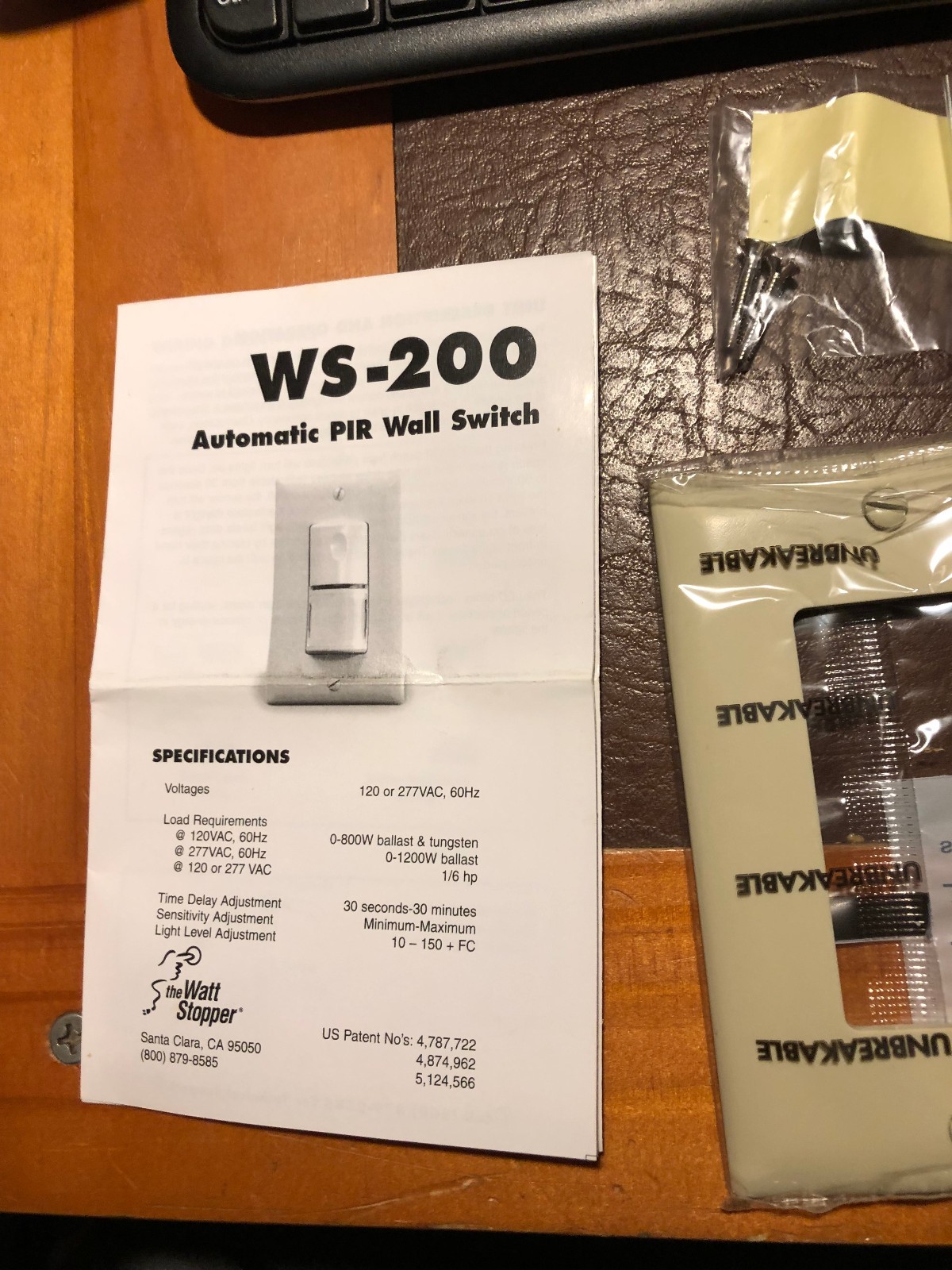 Watt Stopper WS-200-I Automated Wall Switch 120-277 VAC 60 Hz Ivory