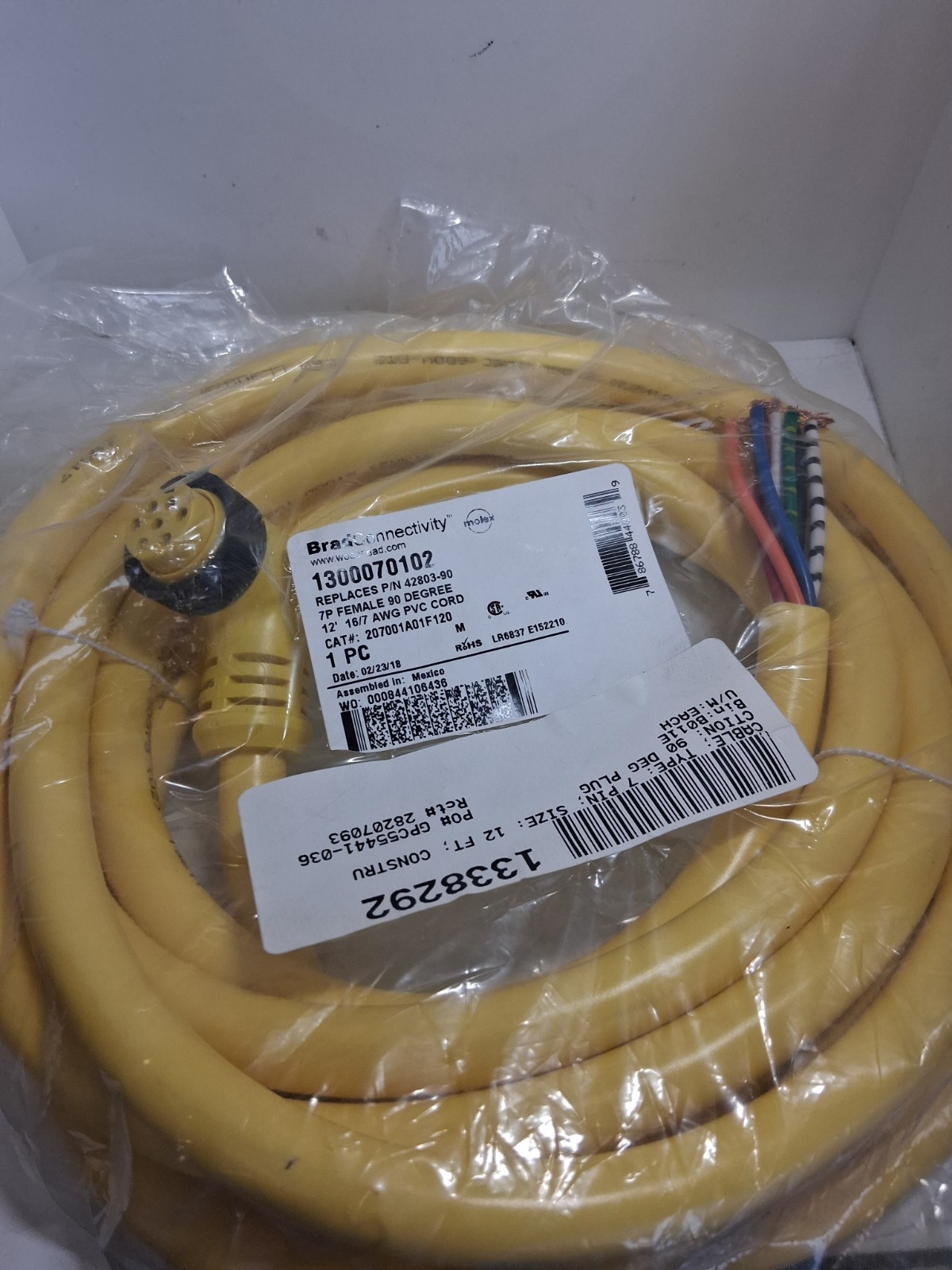 WOODHEAD BRAD CONNECTIVITY 1300070102 CORDSET 7P FEMALE 12′ AWG PVC NIB