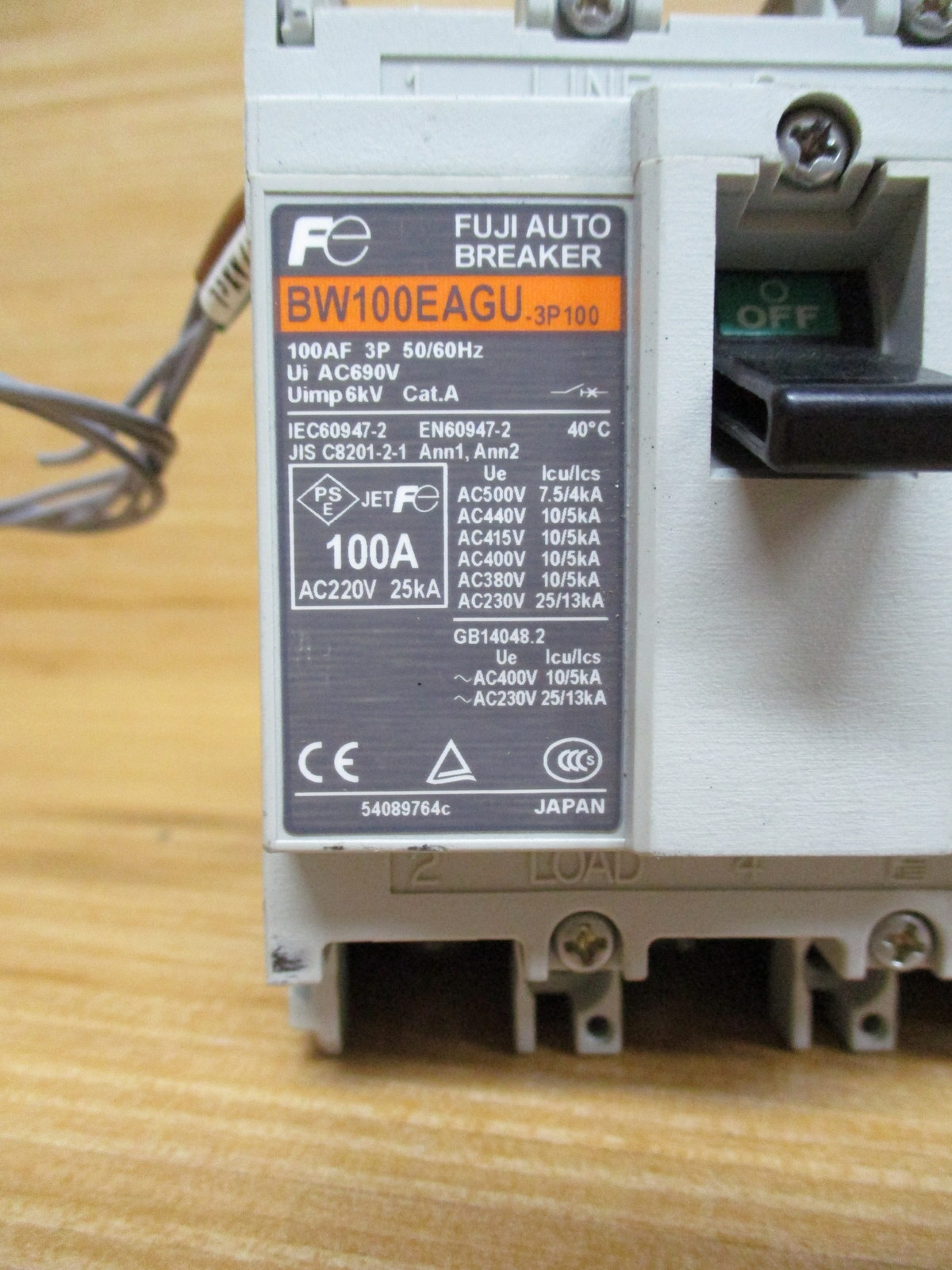 Fuji Electric BW100EAGU-3P100 100A Circuit Breaker BW100EAGU